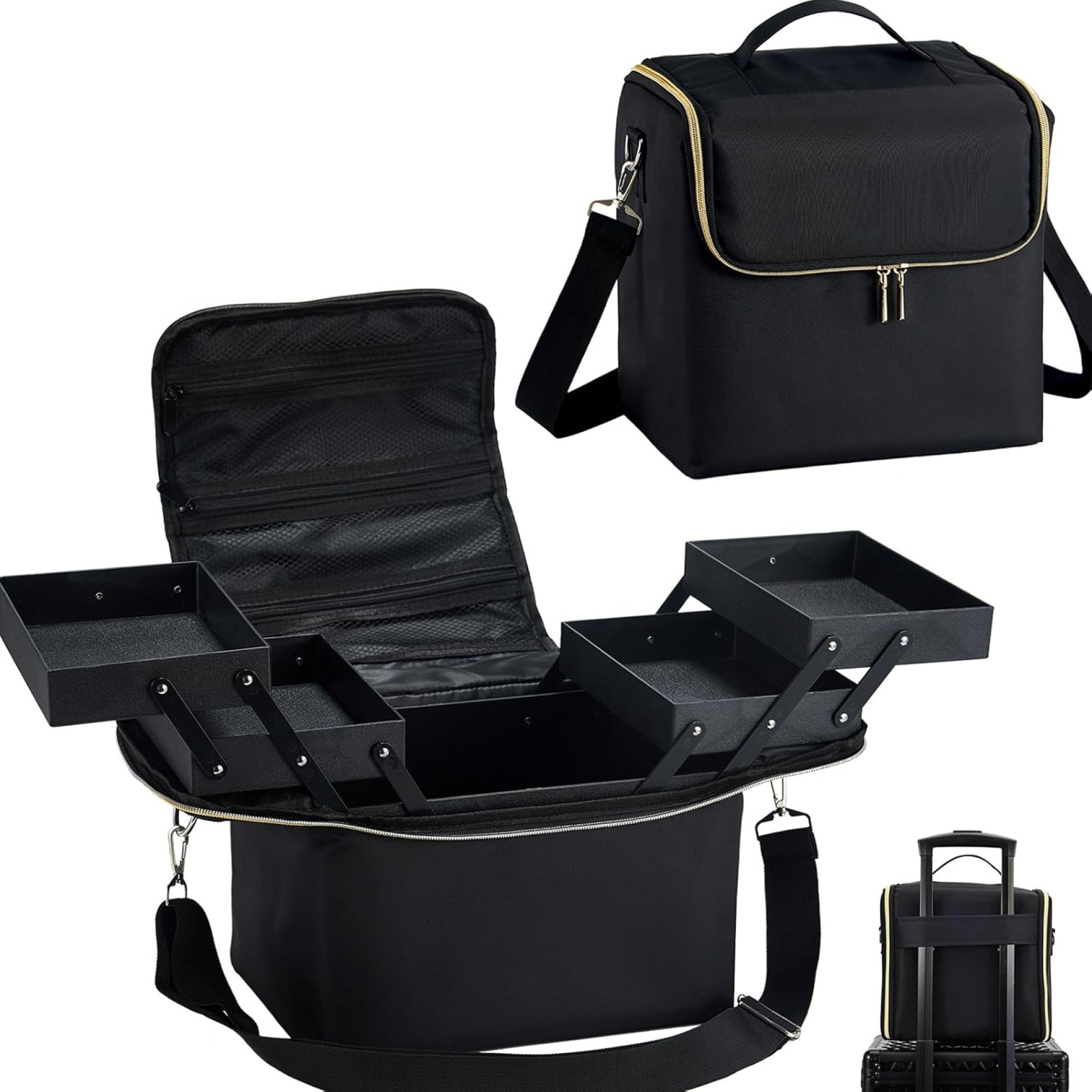Large Travel Makeup Train Case, Big Makeup Bag Organizer Makeup Box,4 Tier Professional Cosmetic Storage Cases for Nail Tech Tattoo Storage Bag for Equipment and Supplies with luggage Sleeve Large Travel Makeup Train Case, Big Makeup Bag Organizer Makeup Box,4 Tier Professional Cosmetic Storage Cases for Nail Tech Tattoo Storage Bag for Equipment and Supplies with luggage Sleeve