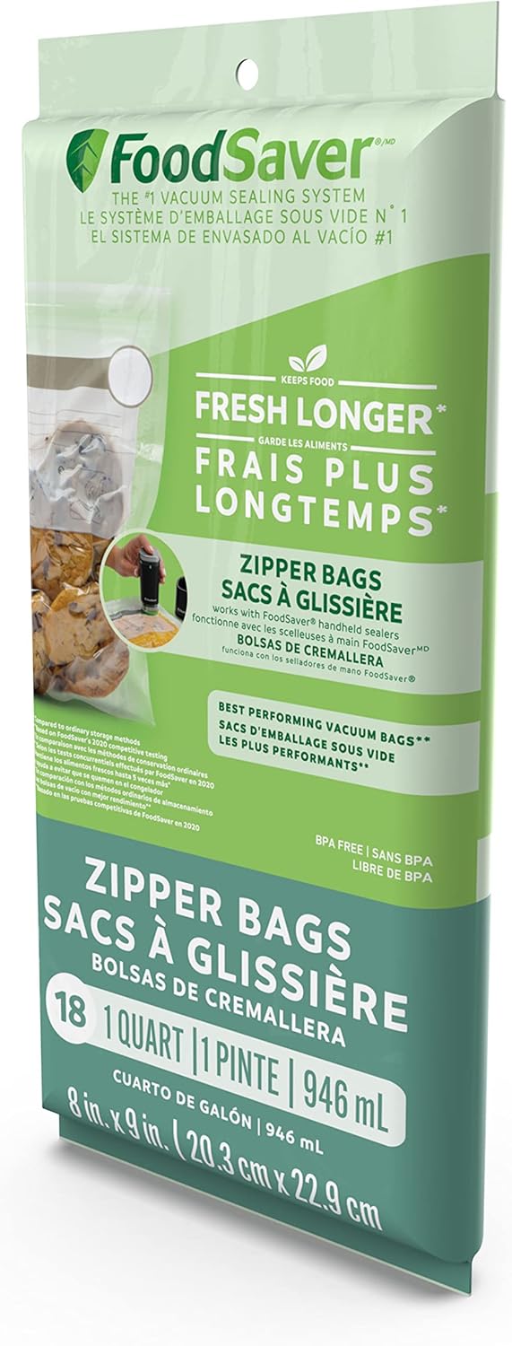 FoodSaver 1-Quart BPA-Free Multilayer Construction Vacuum Zipper Bags FoodSaver 1-Quart BPA-Free Multilayer Construction Vacuum Zipper Bags