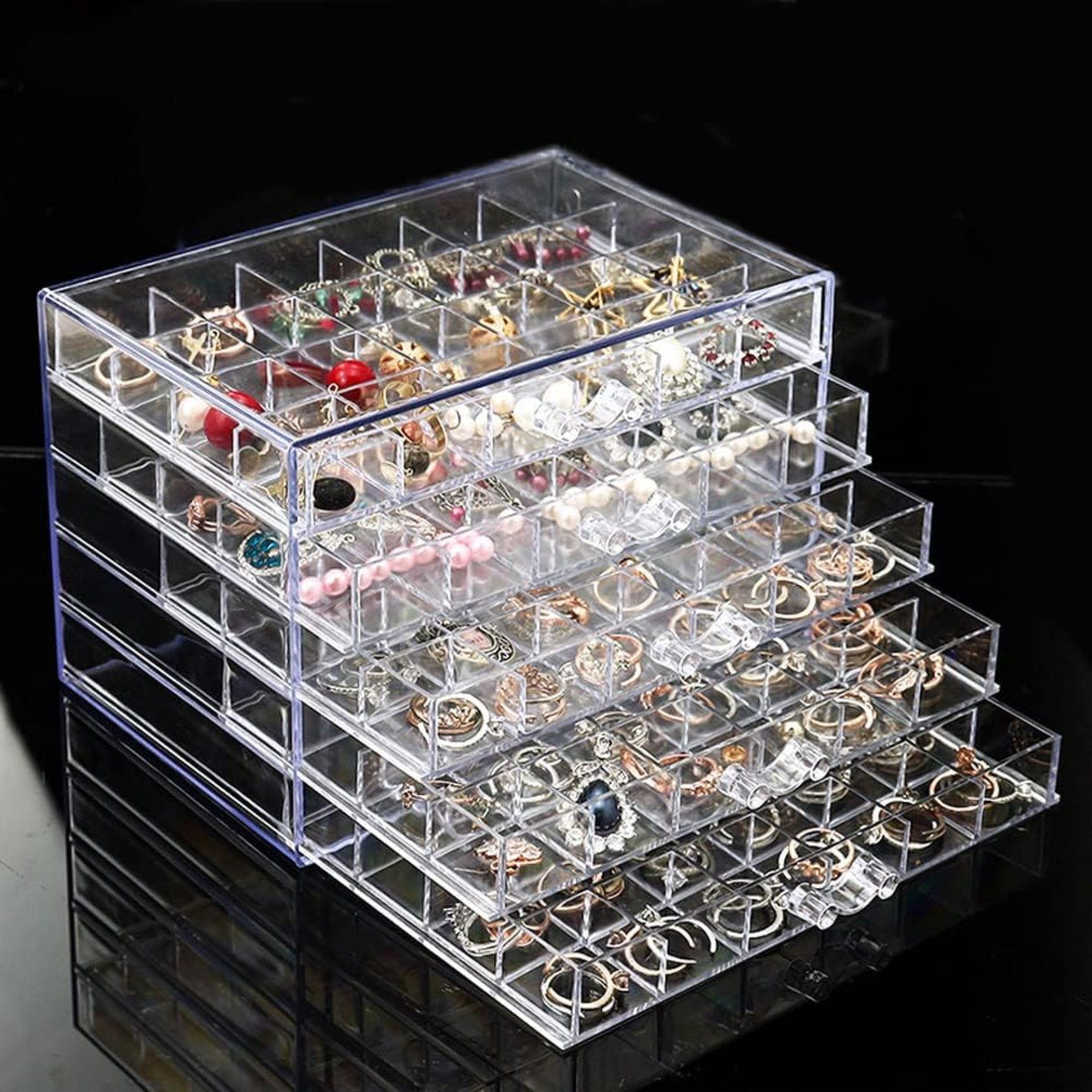 Earring Storage Box Organizer, Acrylic Jewelry Storage Box Holder 5 Drawers Transparent Jewelry Display Stand with 120 Small Compartments Gift Boxes for Women Girls (Clear) Earring Storage Box Organizer, Acrylic Jewelry Storage Box Holder 5 Drawers Transparent Jewelry Display Stand with 120 Small Compartments Gift Boxes for Women Girls (Clear)
