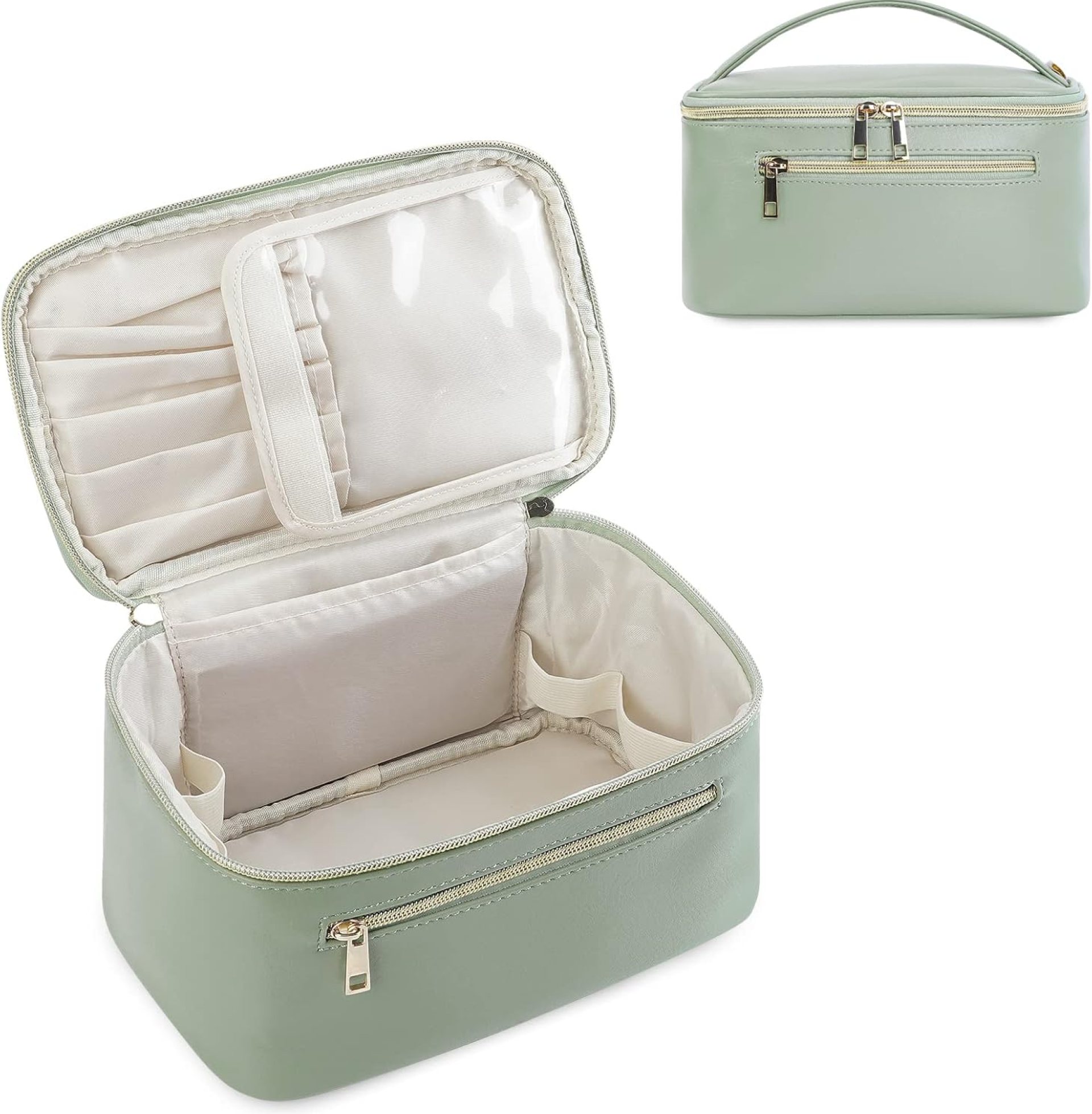 Wandering Nature Makeup Bag, Travel Make Up Organizer Cosmetic Brush Bags Case for Women in Vegan Leather, Sage Green, Patent Pending Wandering Nature Makeup Bag, Travel Make Up Organizer Cosmetic Brush Bags Case for Women in Vegan Leather, Sage Green, Patent Pending