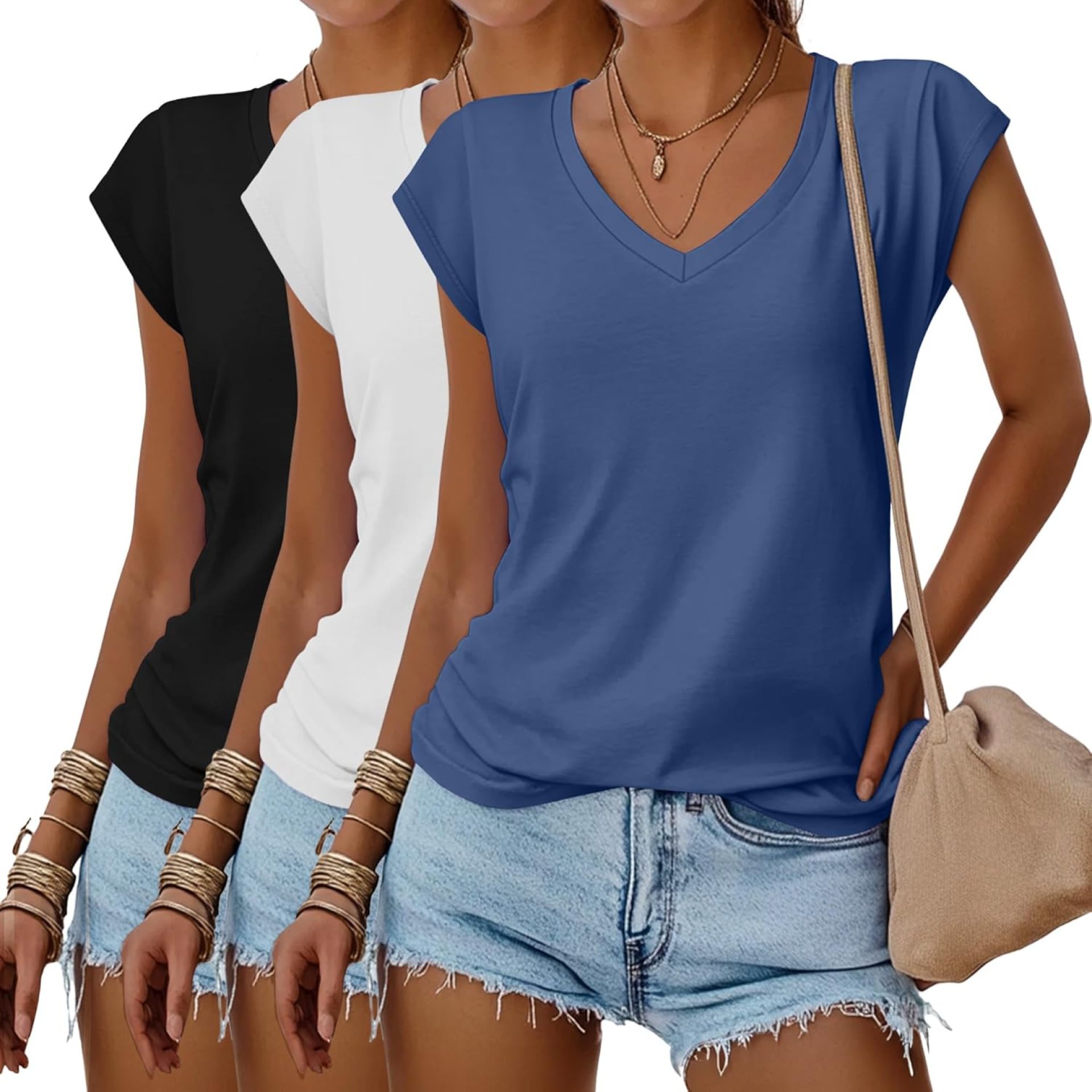 Huukeay 3 Pack Women’s V Neck T Shirts, Cap Sleeve Summer Casual Tops Loose Fit Short Sleeve Tees 2025 Trendy Shirts Huukeay 3 Pack Women’s V Neck T Shirts, Cap Sleeve Summer Casual Tops Loose Fit Short Sleeve Tees 2025 Trendy Shirts