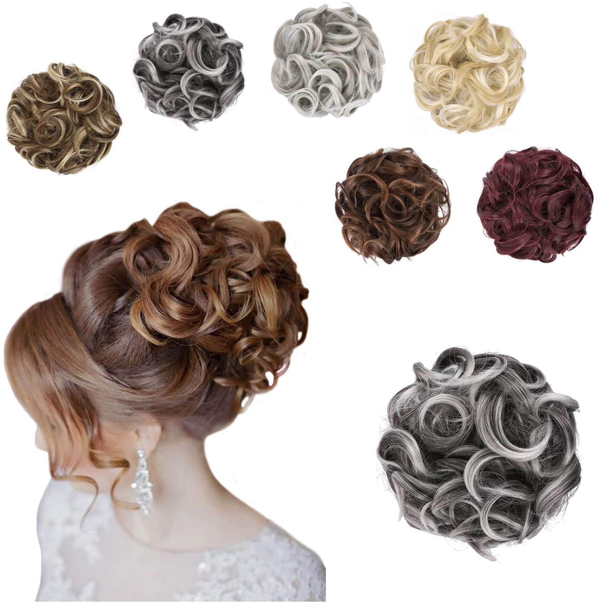 Elaine Big Messy Bun Extension Curly Hair Buns Hair Pieces for Women Synthetic Wavy Large Scrunchies Thick Updo Ponytail (Natural Black Tip Gray -#113) Elaine Big Messy Bun Extension Curly Hair Buns Hair Pieces for Women Synthetic Wavy Large Scrunchies Thick Updo Ponytail (Natural Black Tip Gray -#113)