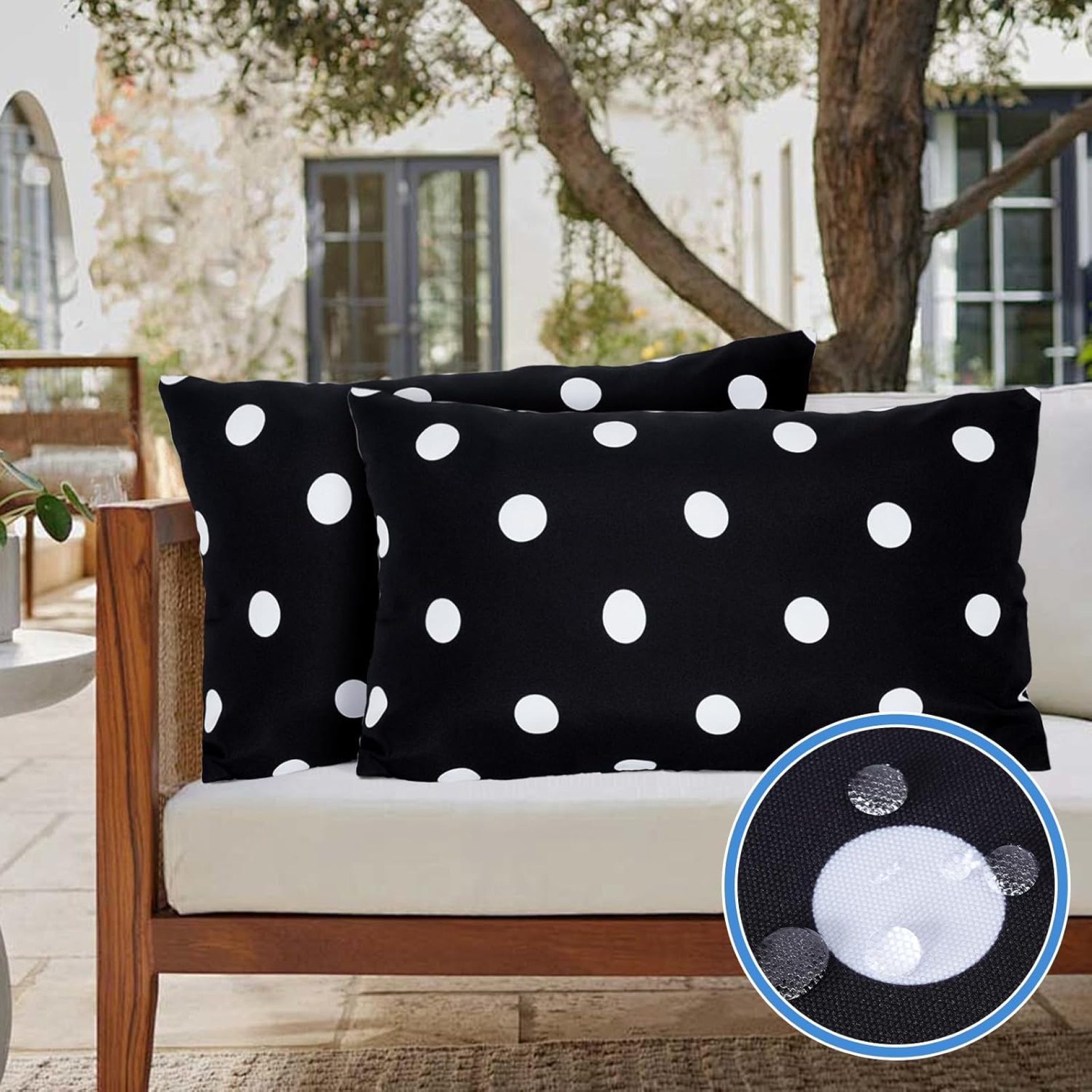 Eternal Beauty Set of 2 Outdoor Decorative Pillow Covers Waterproof Outdoor Pillow Covers for Spring Summer Patio Lumbar Pillows, Black Polka Dot, 12X20 inches Eternal Beauty Set of 2 Outdoor Decorative Pillow Covers Waterproof Outdoor Pillow Covers for Spring Summer Patio Lumbar Pillows, Black Polka Dot, 12X20 inches