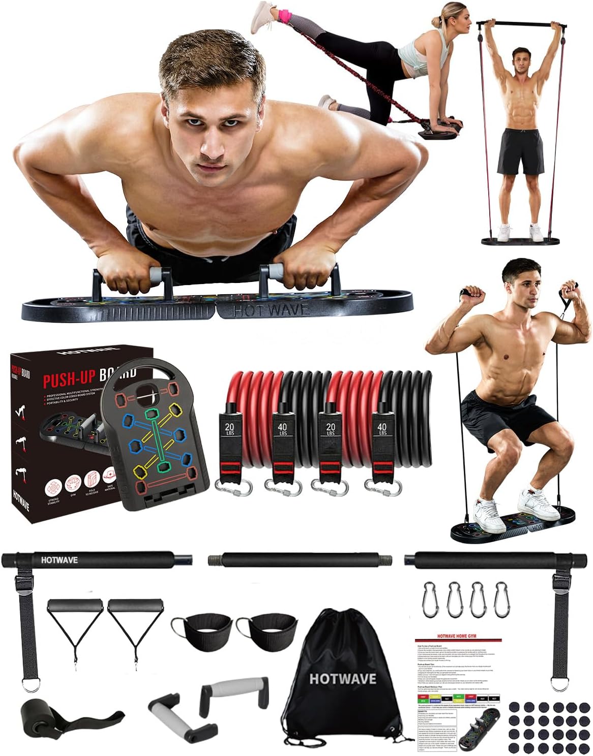 HOTWAVE Push Up Board Fitness, Portable Foldable 20 in 1 Push Up Bar at Home Gym, Pushup Handles for Floor. Professional Strength Training Equipment For Man and Women,Patent Pending HOTWAVE Push Up Board Fitness, Portable Foldable 20 in 1 Push Up Bar at Home Gym, Pushup Handles for Floor. Professional Strength Training Equipment For Man and Women,Patent Pending