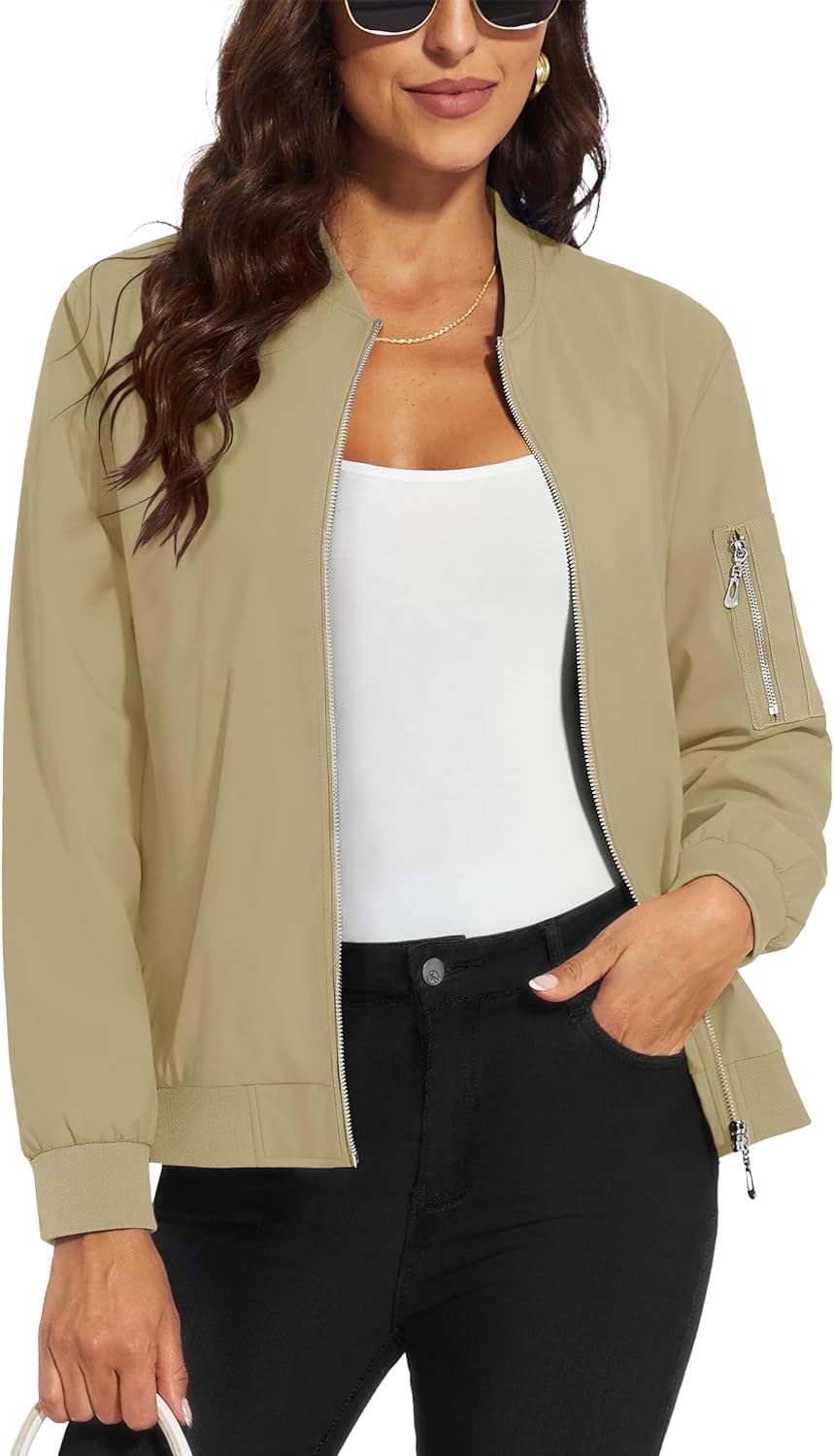 MAGCOMSEN Women’s Jacket Lightweight Bomber Jackets 5 Pockets Windbreaker Zip-up Casual Moto Outwear MAGCOMSEN Women’s Jacket Lightweight Bomber Jackets 5 Pockets Windbreaker Zip-up Casual Moto Outwear