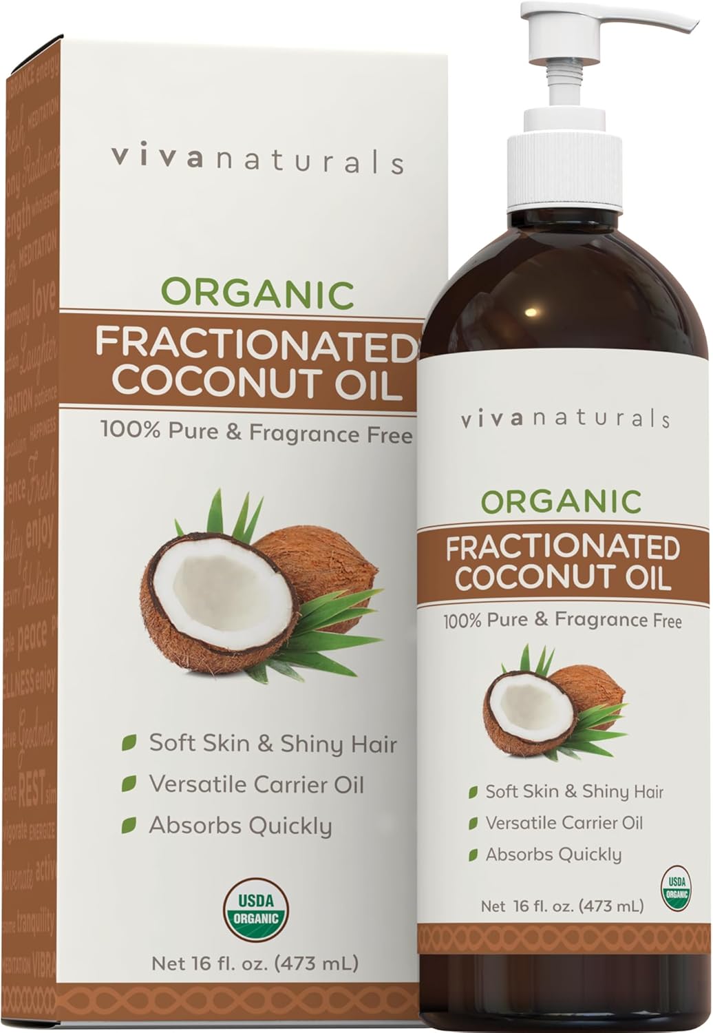 Viva Naturals Organic Fractionated Coconut Oil – Skin & Hair Moisturizer, Relaxing Massage and Body Oil, Carrier Oil for Essential Oils Mixing, Pure Non-Greasy Coconut Oil for Skin and Hair, 16 fl oz Viva Naturals Organic Fractionated Coconut Oil – Skin & Hair Moisturizer, Relaxing Massage and Body Oil, Carrier Oil for Essential Oils Mixing, Pure Non-Greasy Coconut Oil for Skin and Hair, 16 fl oz