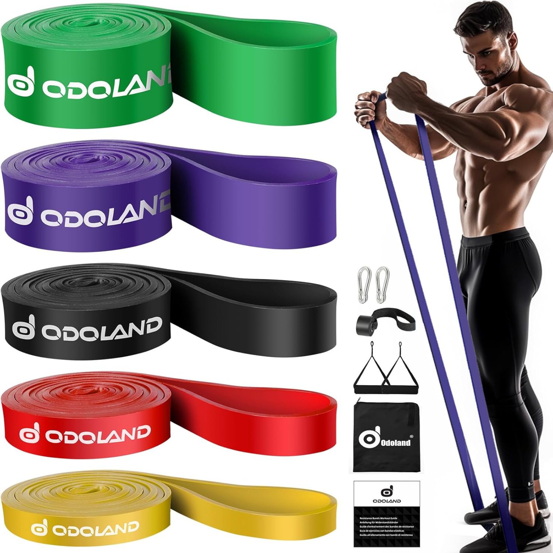 Odoland 5 Packs Pull Up Assist Bands, Pull Up Straps, Resistance Bands with Door Anchor and Handles, Stretch Mobility, Powerlifting and Extra Durable Exercise Bands with eGuide Odoland 5 Packs Pull Up Assist Bands, Pull Up Straps, Resistance Bands with Door Anchor and Handles, Stretch Mobility, Powerlifting and Extra Durable Exercise Bands with eGuide