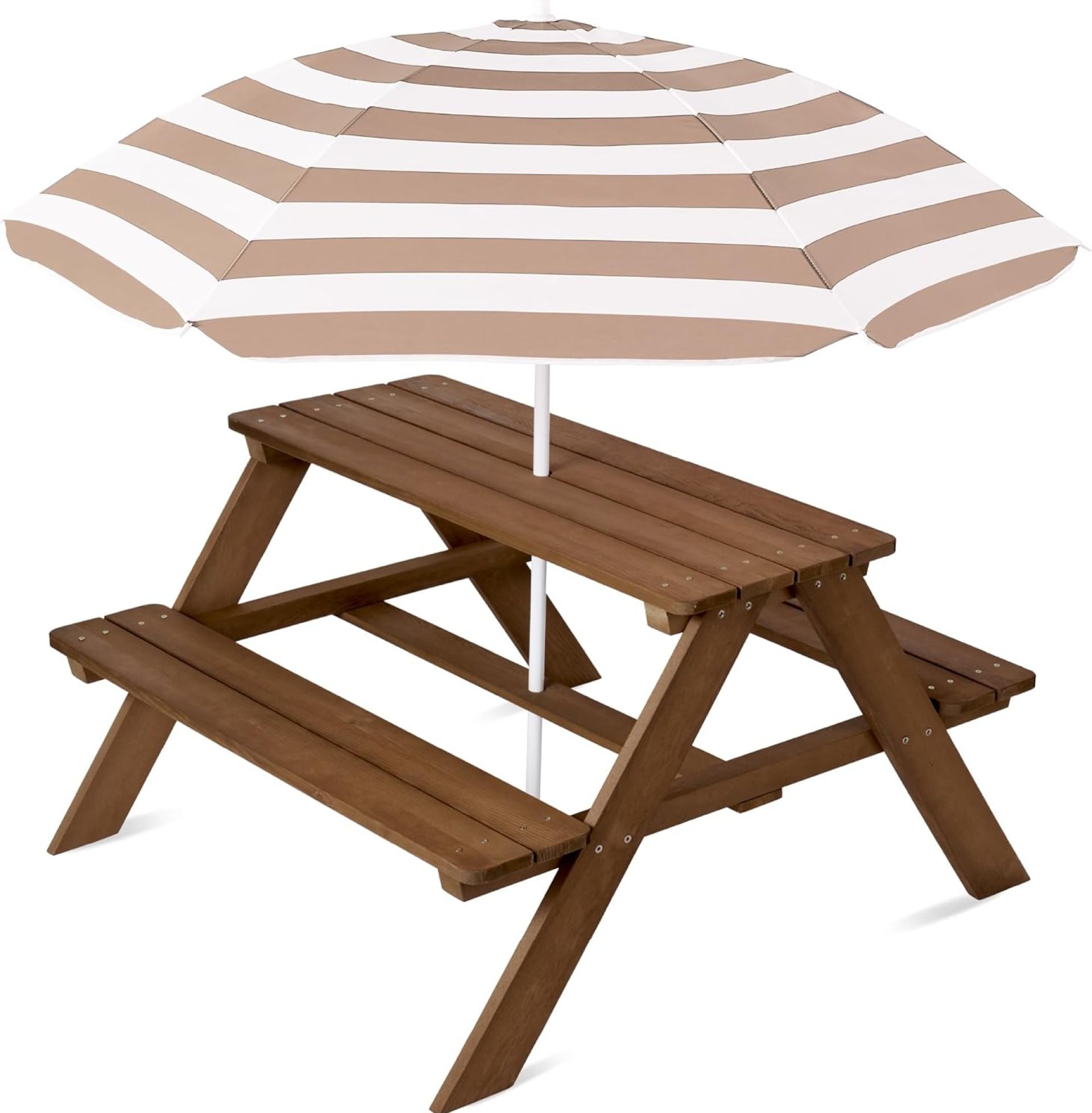 Best Choice Products Kids Wooden Picnic Table, Outdoor Activity & Dining Table w/Adjustable Collapsible Umbrella, Built-in Seats – Walnut/Beige Best Choice Products Kids Wooden Picnic Table, Outdoor Activity & Dining Table w/Adjustable Collapsible Umbrella, Built-in Seats – Walnut/Beige