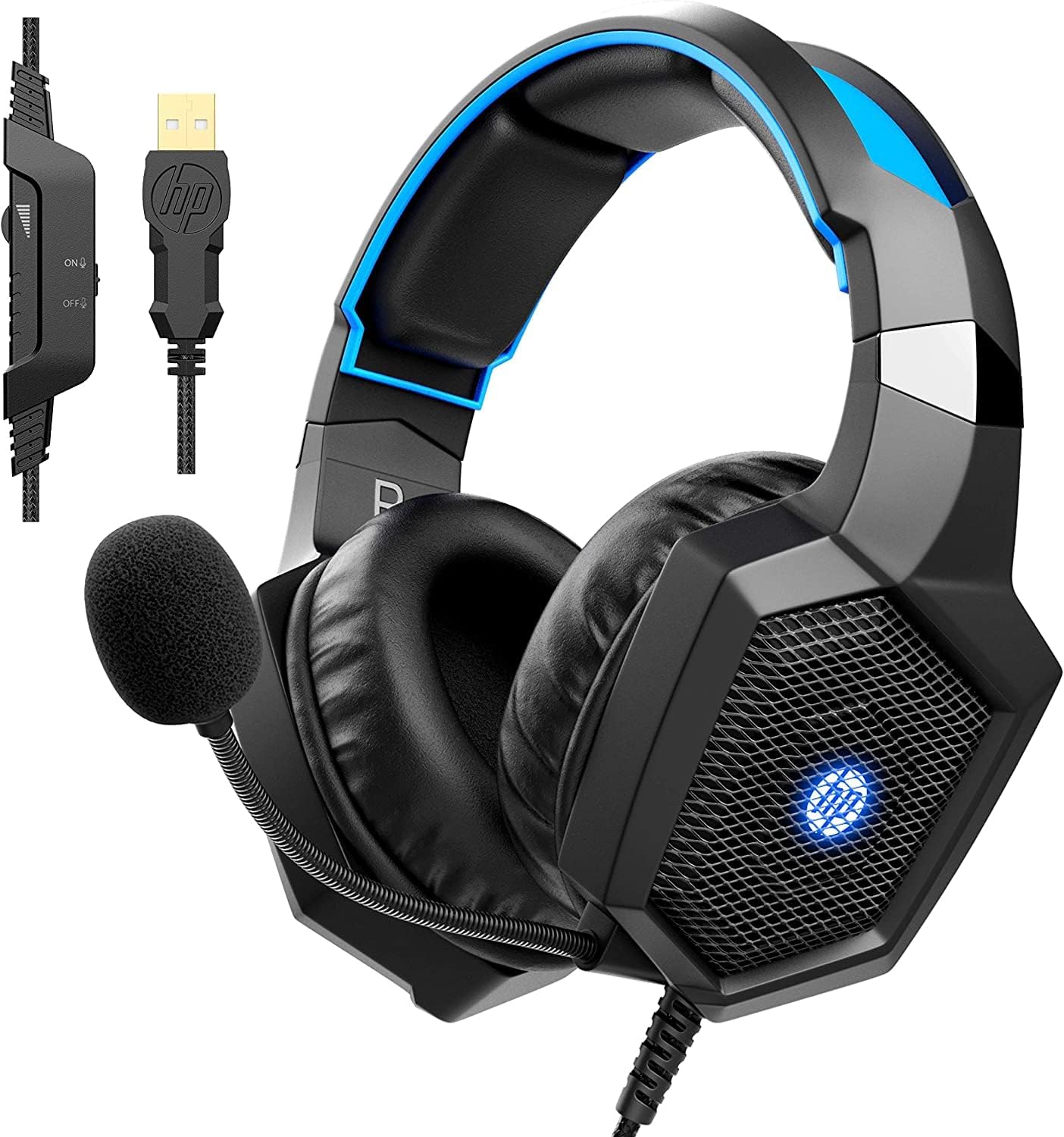 HP USB Gaming Headset PC Over Ear Headphones 7.1 Surround Sound with Mic for PC/Mac/Laptop Gamer Headset with Noise Cancelling Mic Comfortable Design and LED Lights HP USB Gaming Headset PC Over Ear Headphones 7.1 Surround Sound with Mic for PC/Mac/Laptop Gamer Headset with Noise Cancelling Mic Comfortable Design and LED Lights