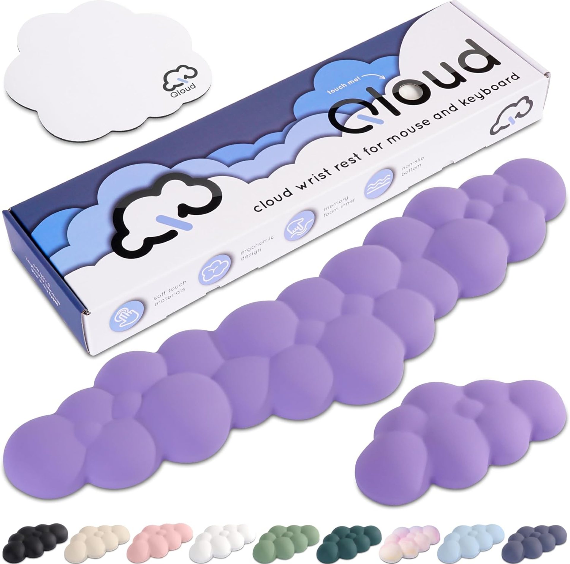 Qloud Cloud Wrist Rest Keyboard Wrist Rest for Computer Keyboard Pad, Cloud Keyboard Wrist Rest, Wrist Pad for Keyboard, Memory Foam, Non Slip Base, Comes with Mouse Pad – Lilac Purple Qloud Cloud Wrist Rest Keyboard Wrist Rest for Computer Keyboard Pad, Cloud Keyboard Wrist Rest, Wrist Pad for Keyboard, Memory Foam, Non Slip Base, Comes with Mouse Pad – Lilac Purple