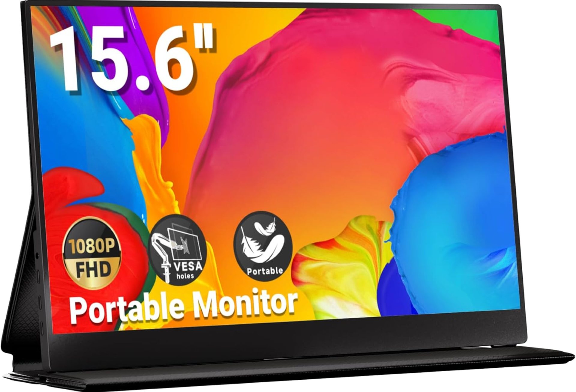 Portable Monitor, 15.6″ FHD 1080P IPS External Laptop Monitor with USB C HDMI, Portable Screen for Laptop Mac PC Phone PS5 Switch,Built-in Speakers & Smart Cover Portable Monitor, 15.6″ FHD 1080P IPS External Laptop Monitor with USB C HDMI, Portable Screen for Laptop Mac PC Phone PS5 Switch,Built-in Speakers & Smart Cover