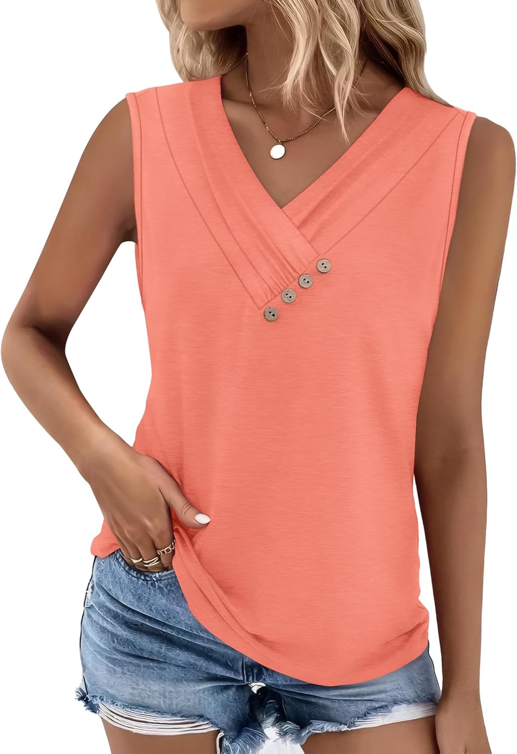 SAMPEEL Tank Top for Women Summer Button Down V Neck T Shirts Sleeveless Loose Fit Fashion Tops 2025 SAMPEEL Tank Top for Women Summer Button Down V Neck T Shirts Sleeveless Loose Fit Fashion Tops 2025