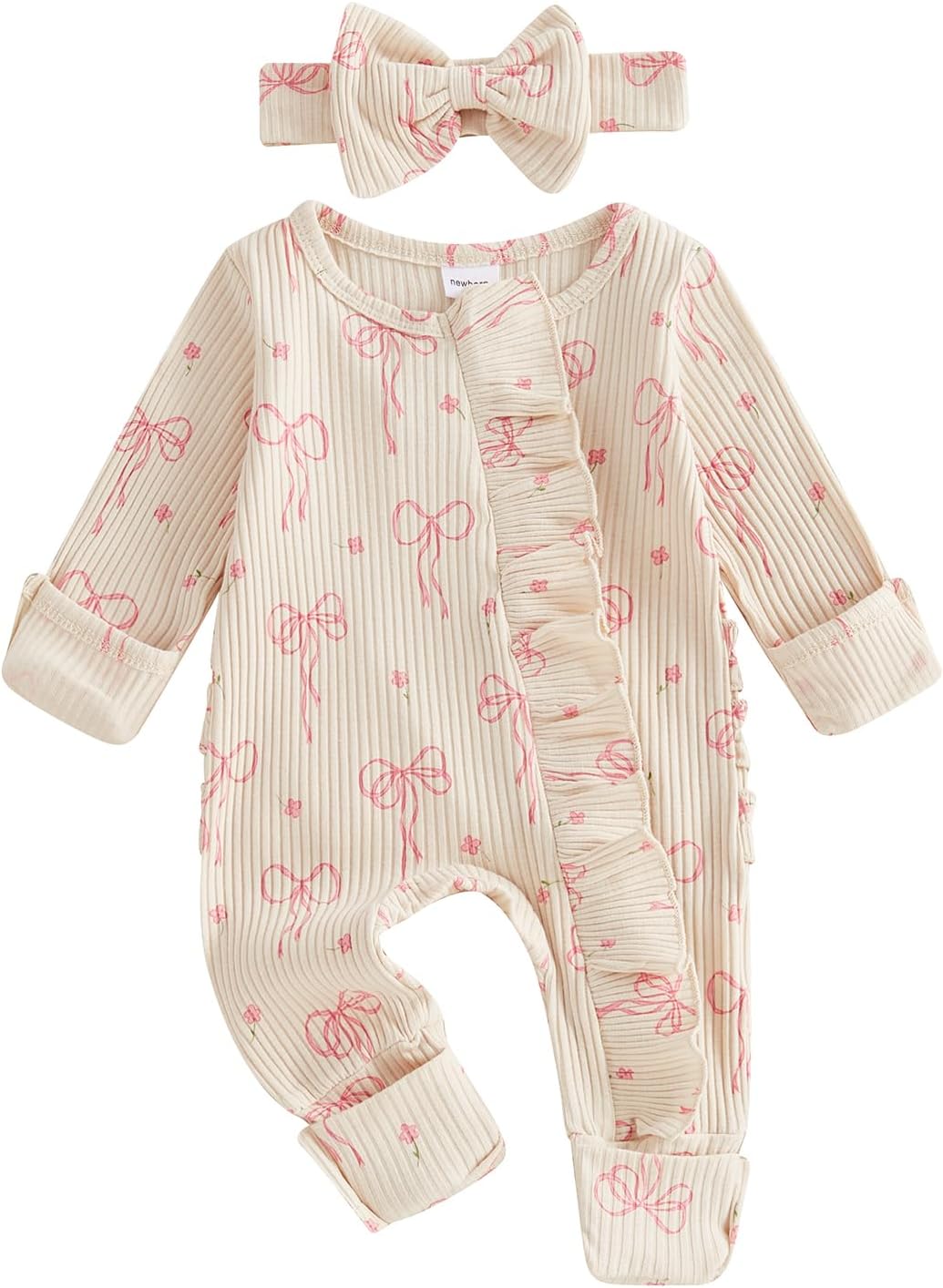 Baby Girl Winter Clothes Newborn Little Sister Going Coming Home Outfit Ruffle Mitten Romper Cute Ribbed Jumpsuit Baby Girl Winter Clothes Newborn Little Sister Going Coming Home Outfit Ruffle Mitten Romper Cute Ribbed Jumpsuit