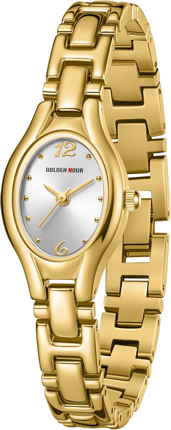 GOLDEN HOUR Gold Tone Vintage Women’s Oval Case Bracelet Watch GOLDEN HOUR Gold Tone Vintage Women’s Oval Case Bracelet Watch