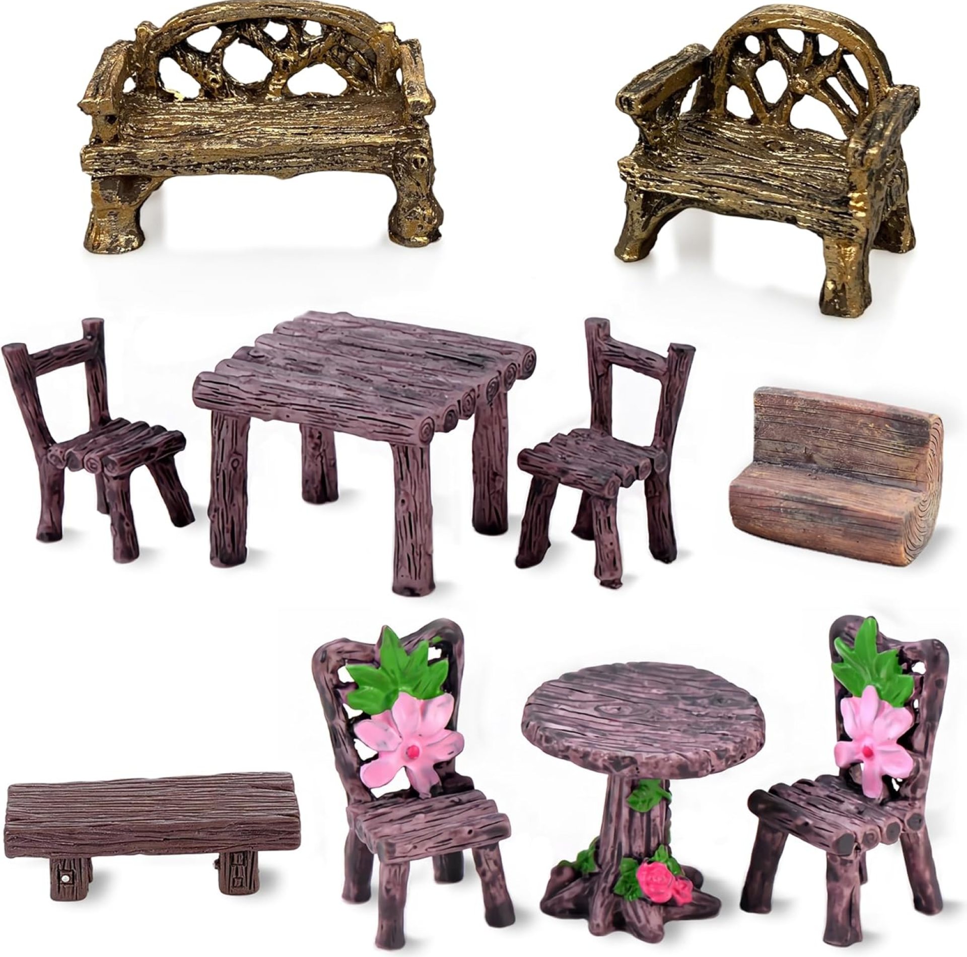 Fairy Garden Accessories Miniature Table and Chairs Set Micro Landscape Decoration DIY Craft Gift, Pack of 10 Fairy Garden Accessories Miniature Table and Chairs Set Micro Landscape Decoration DIY Craft Gift, Pack of 10