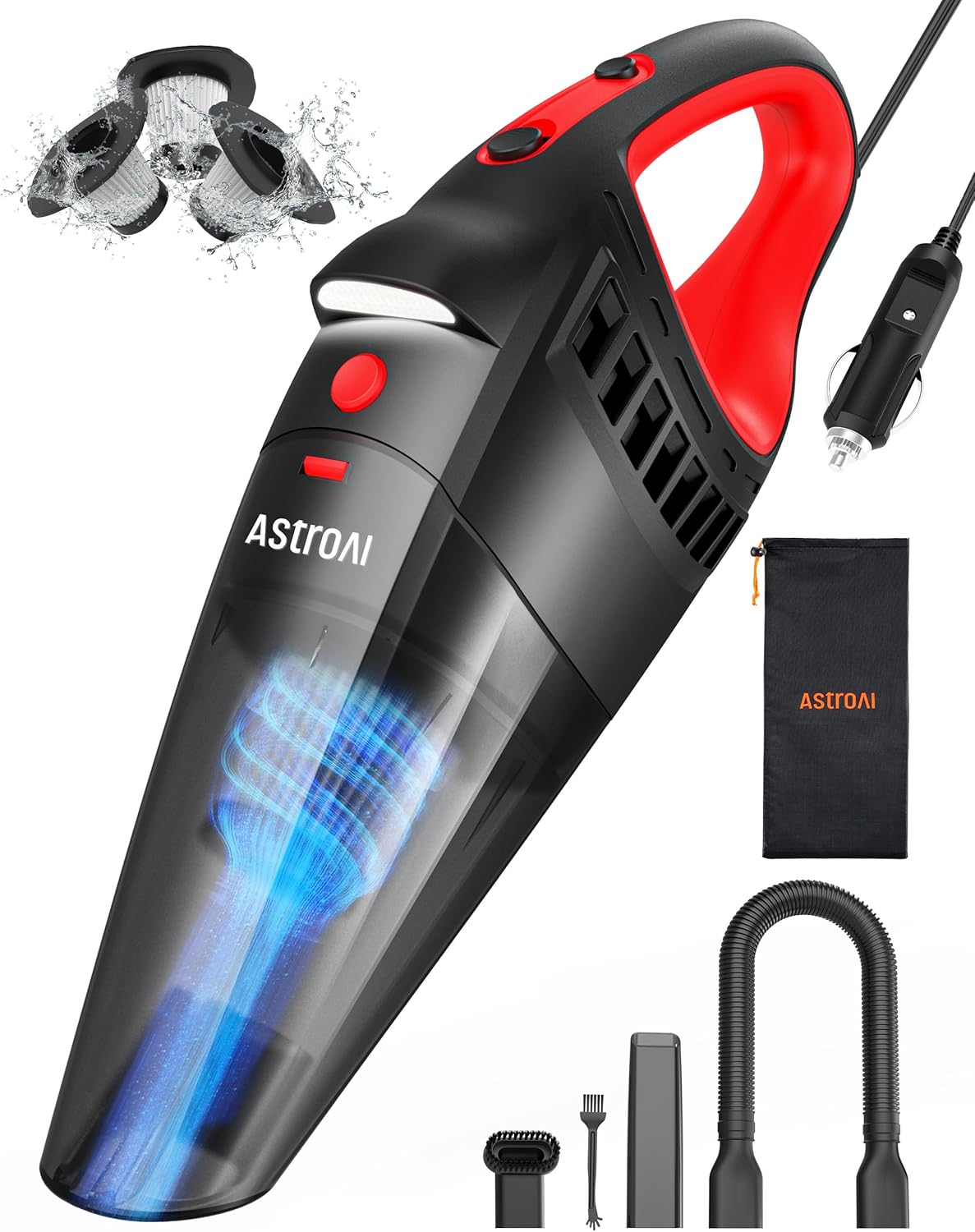 AstroAI Car Vacuum and Accessories, Portable Handheld Mini Vacuum Cleaner with 12V DC Power, 16.4 Ft Cigarette Lighter Cord, LED Light, Cleaning Kit with 3 Filters for Quick Cleaning for car(Red) AstroAI Car Vacuum and Accessories, Portable Handheld Mini Vacuum Cleaner with 12V DC Power, 16.4 Ft Cigarette Lighter Cord, LED Light, Cleaning Kit with 3 Filters for Quick Cleaning for car(Red)