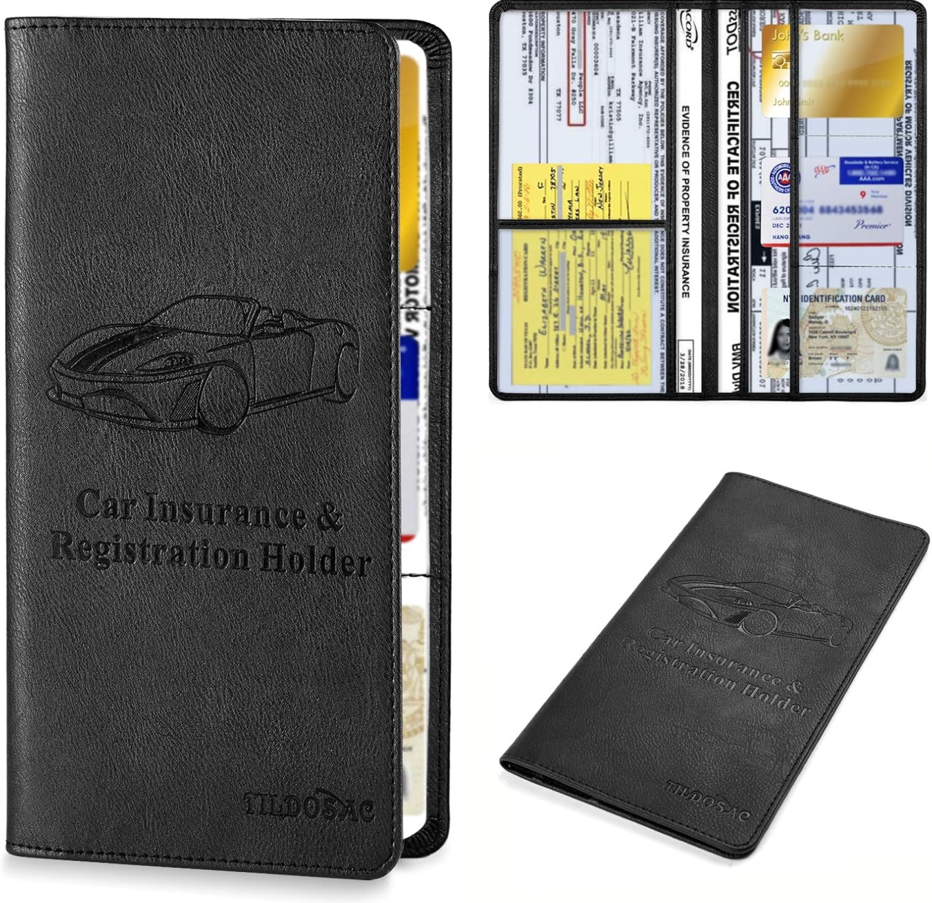 Leather Car Registration and Insurance Card Holder, Car Document Holder for Cards License with Magnetic Shut (Black, large) Leather Car Registration and Insurance Card Holder, Car Document Holder for Cards License with Magnetic Shut (Black, large)