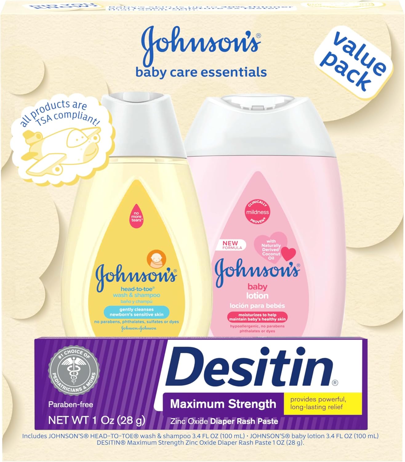 Johnson’s Baby Care Essentials Gift Set, Body Lotion, & Zinc Oxide Diaper Rash Paste for Baby’s Delicate Skin, Value Pack, Travel-Size, Bath Essentials Must Haves, Baby Gifts, 3 Items Johnson’s Baby Care Essentials Gift Set, Body Lotion, & Zinc Oxide Diaper Rash Paste for Baby’s Delicate Skin, Value Pack, Travel-Size, Bath Essentials Must Haves, Baby Gifts, 3 Items