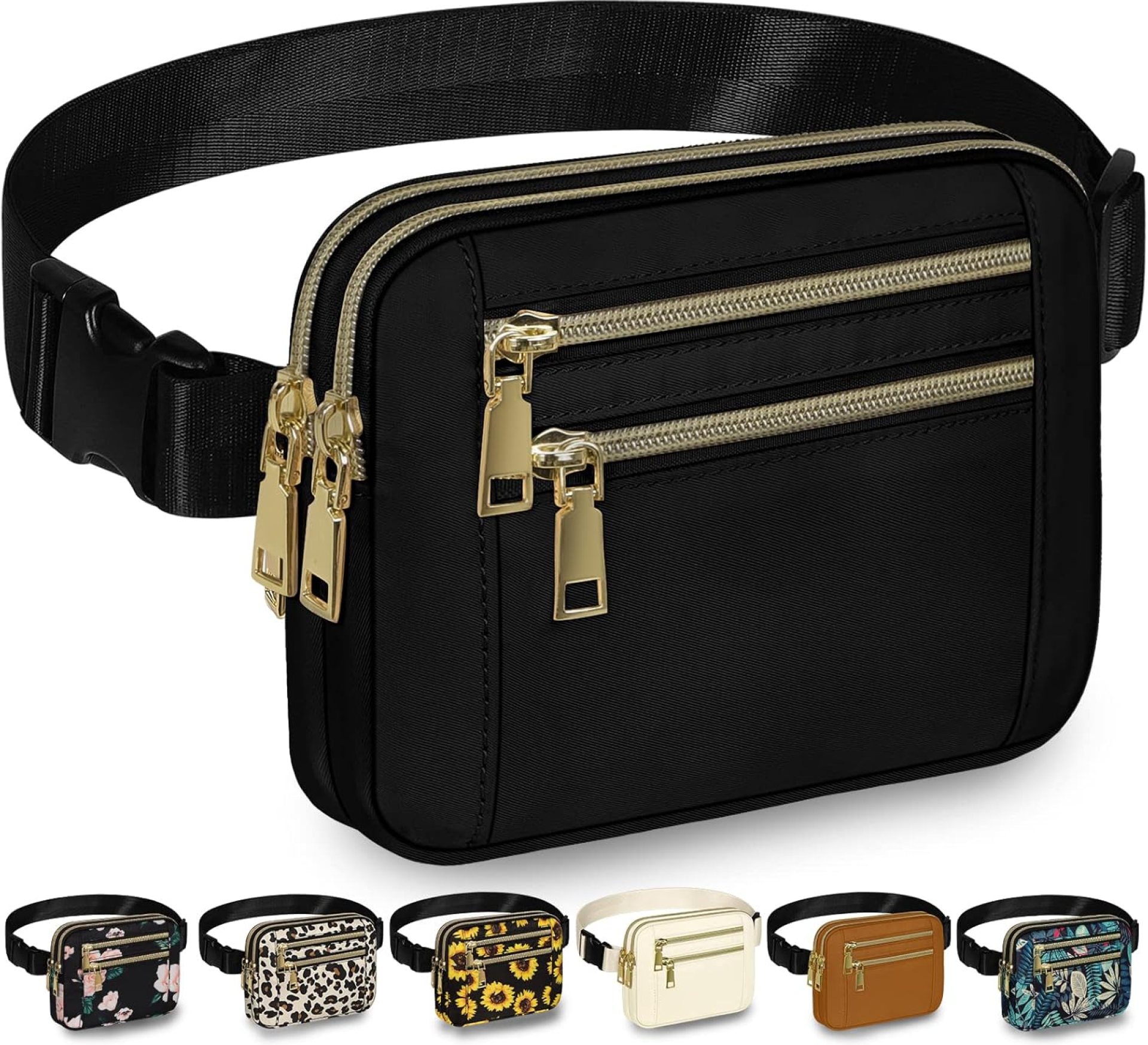 Capolo Fanny Packs for Women Fashion Waist Packs Bag with Adjustable Strap and 4 Zipper Pockets Waterproof Everywhere Crossbody Belt Bag for Workout Running Travelling(Black) Capolo Fanny Packs for Women Fashion Waist Packs Bag with Adjustable Strap and 4 Zipper Pockets Waterproof Everywhere Crossbody Belt Bag for Workout Running Travelling(Black)