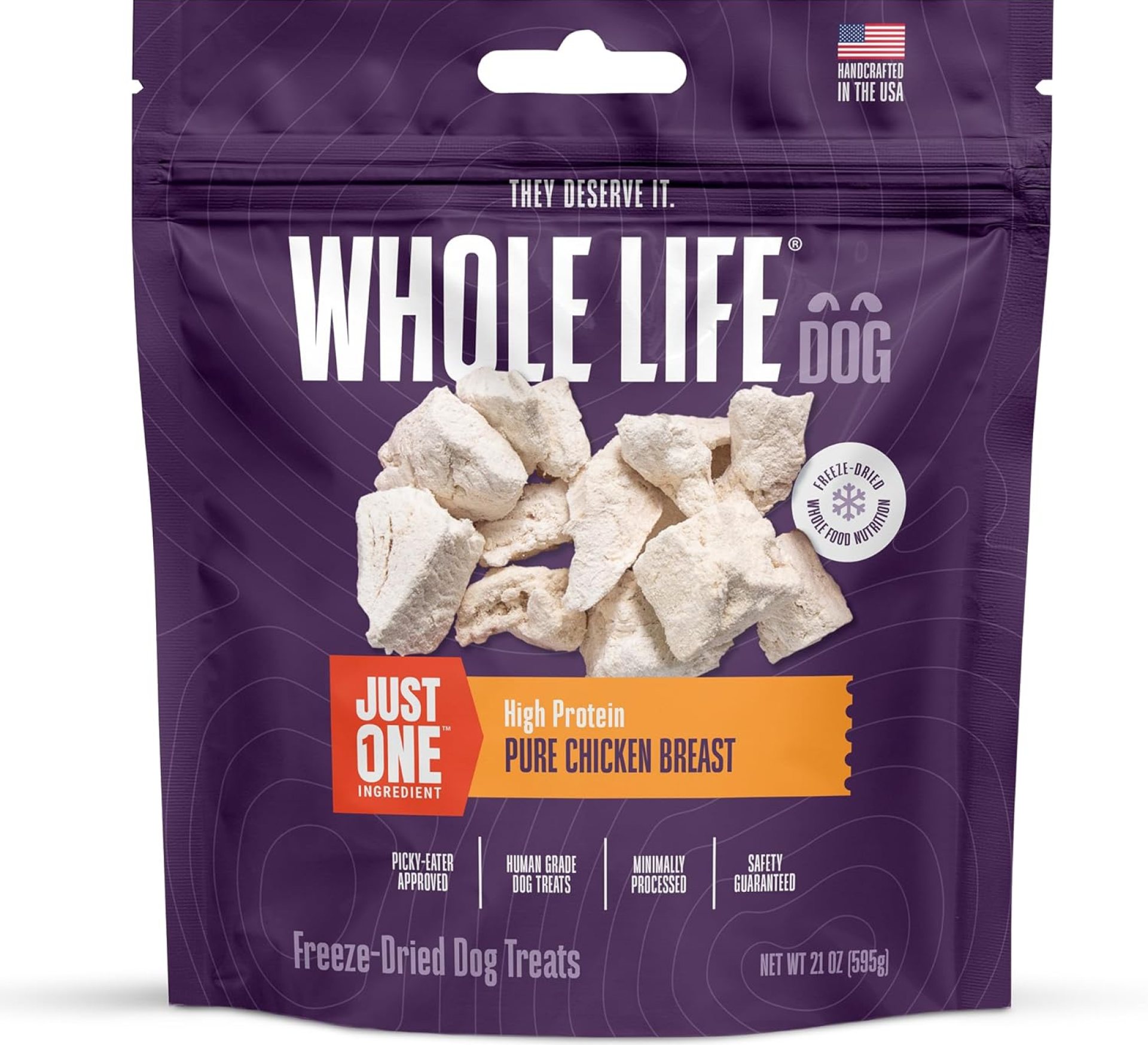 Whole Life Dog Just One Chicken Freeze Dried Dog Treats – Human Grade High Protein Food, Healthy Training Snacks, Freeze Dried Food Toppers, USA Made Natural Treats – 21 oz (Value Pack of 1) Whole Life Dog Just One Chicken Freeze Dried Dog Treats – Human Grade High Protein Food, Healthy Training Snacks, Freeze Dried Food Toppers, USA Made Natural Treats – 21 oz (Value Pack of 1)