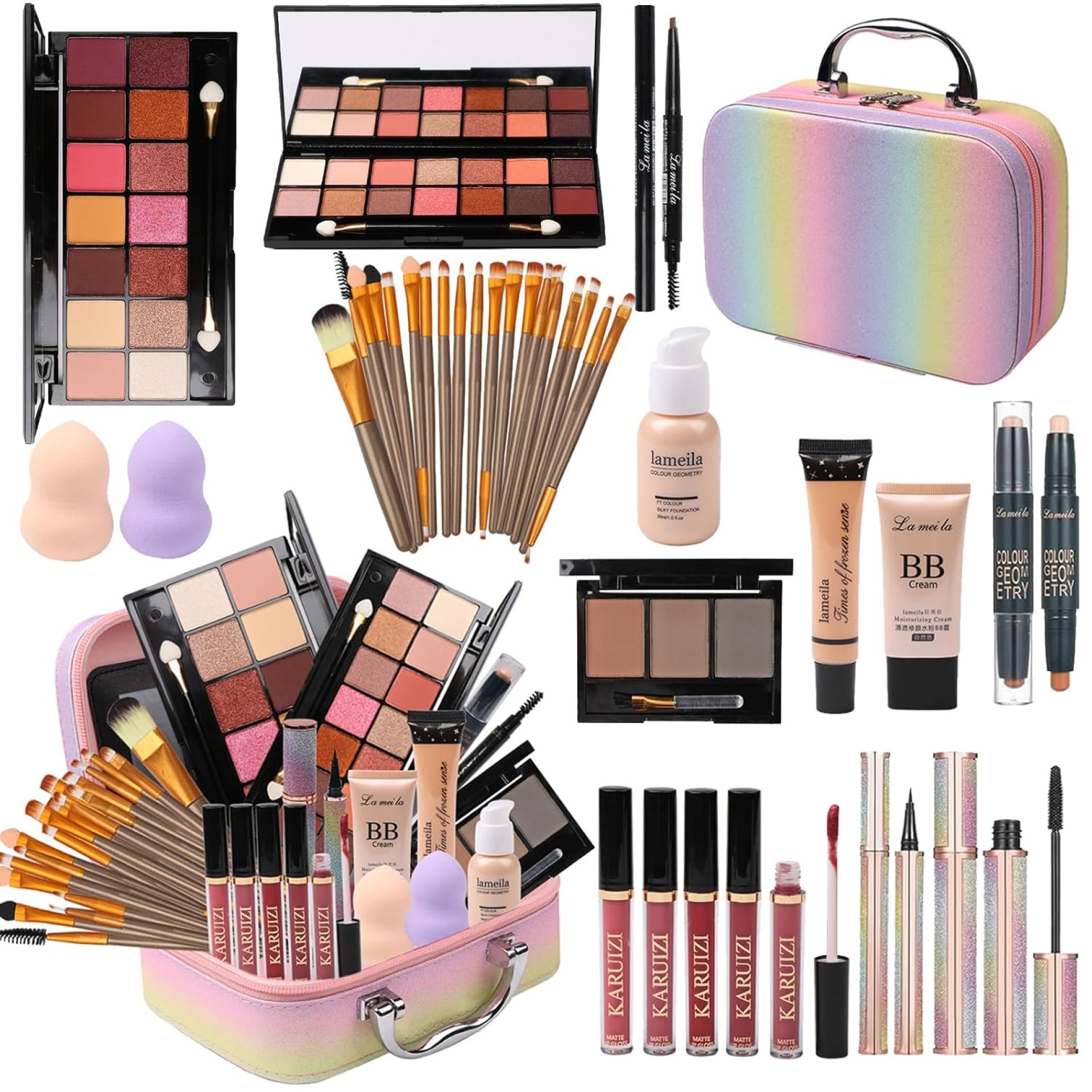 Makeup Set for Girls, Rainbow Makeup Kit, Beauty Boxes with Brushes and Cosmetics, Fashionable Makeup Case Organizer, Pink Makeup Set for Girls, Rainbow Makeup Kit, Beauty Boxes with Brushes and Cosmetics, Fashionable Makeup Case Organizer, Pink