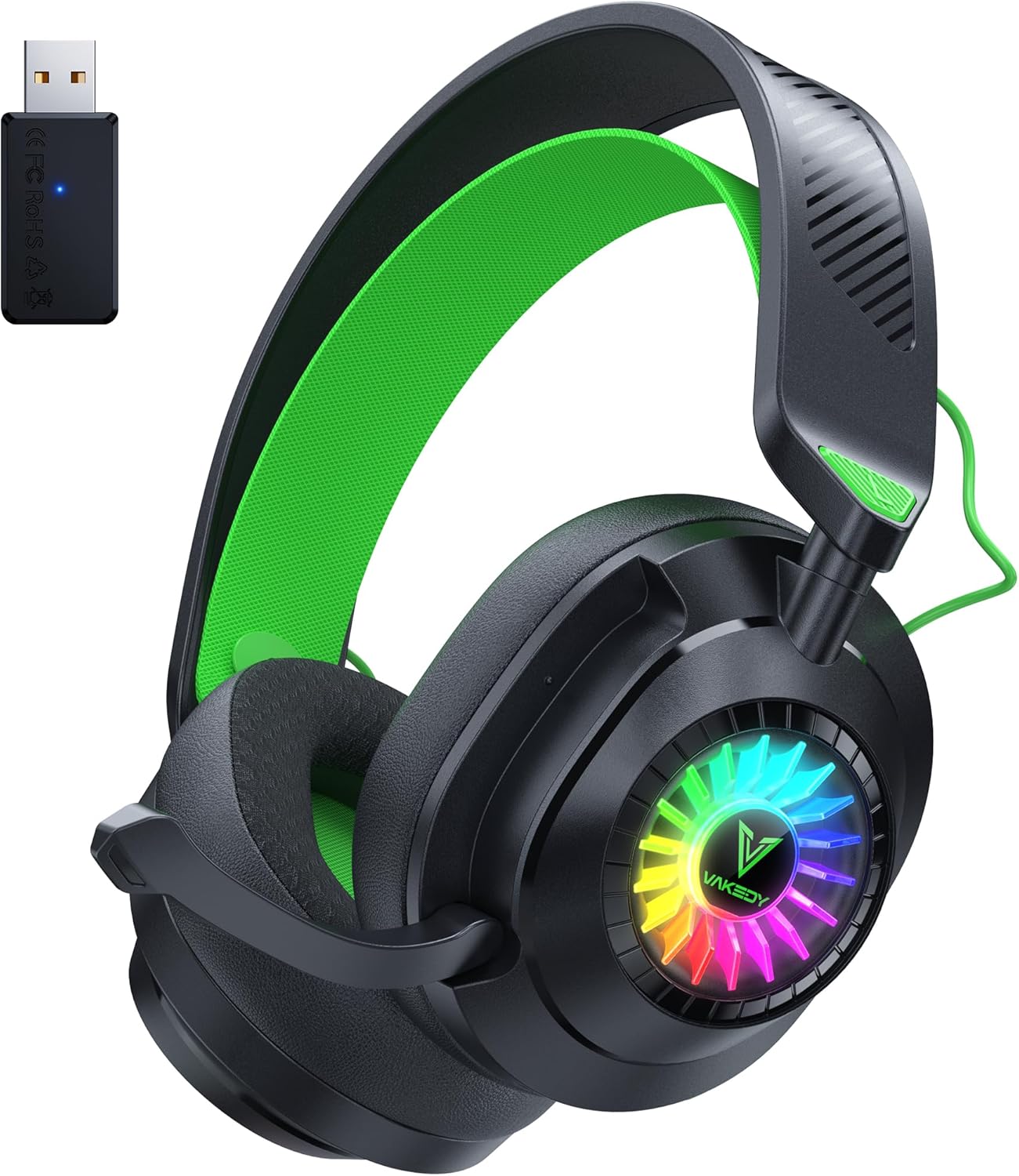 HW10 Wireless Gaming Headset for PS5,PS4,PC,2.4GHz Bluetooth Gaming Headphones with Noise Cancelling Microphone,50Hr Battery Gamer Headset for Switch, Laptop,Mobile,Mac,Cool RGB (Black/Green) HW10 Wireless Gaming Headset for PS5,PS4,PC,2.4GHz Bluetooth Gaming Headphones with Noise Cancelling Microphone,50Hr Battery Gamer Headset for Switch, Laptop,Mobile,Mac,Cool RGB (Black/Green)