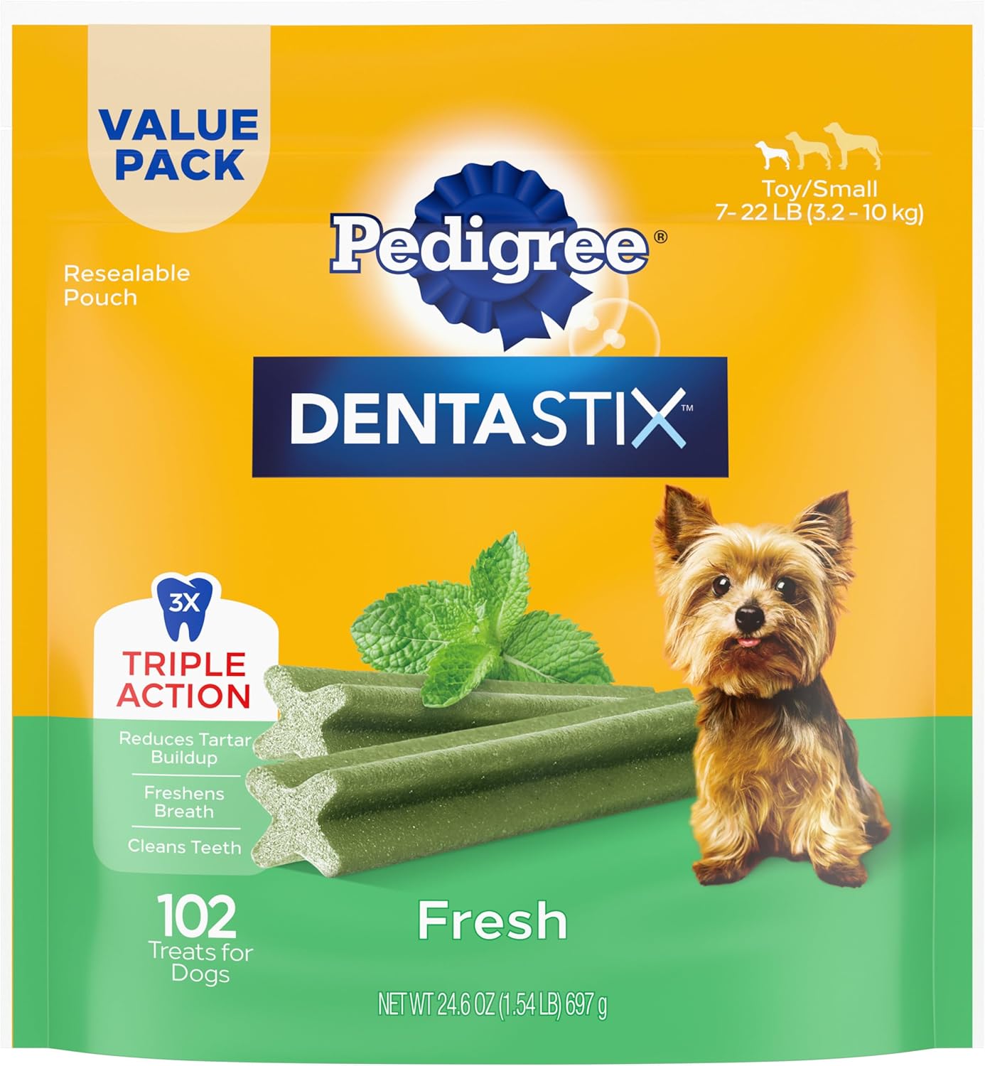 Pedigree Dentastix Small and Toy Breed Dog Treats, Fresh Flavor, 1.54 lb. Bag (102 Treats) Pedigree Dentastix Small and Toy Breed Dog Treats, Fresh Flavor, 1.54 lb. Bag (102 Treats)