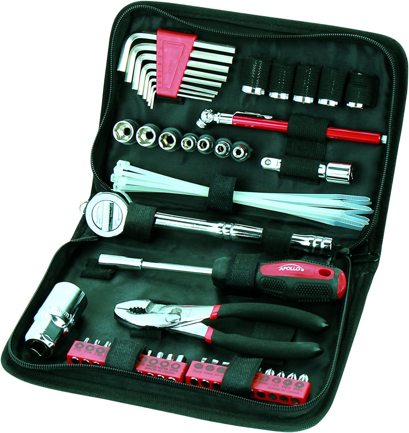 Apollo Tools 56 Piece Compact Metric Auto Tool Set in Zippered Case, Small Mechanic Tool Set for Car Emergency, Motorcycle Repair on the Road, Great for Travel Tool Needs – Red – DT9775 Apollo Tools 56 Piece Compact Metric Auto Tool Set in Zippered Case, Small Mechanic Tool Set for Car Emergency, Motorcycle Repair on the Road, Great for Travel Tool Needs – Red – DT9775