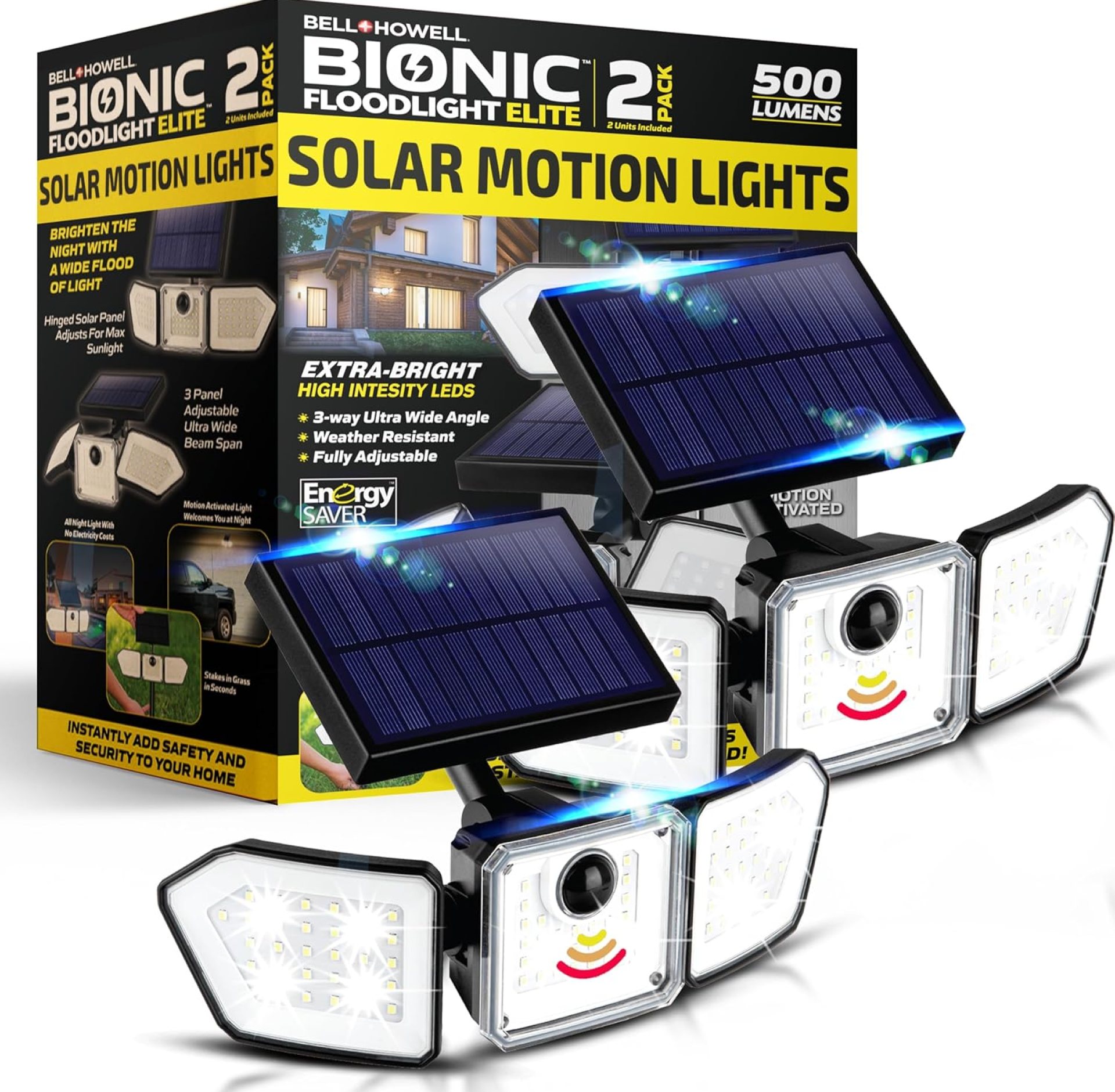 Bionic Flood Light 2 Pk Solar Lights Outdoor Waterproof, 500 Lumens Motion Sensor Outdoor Lights, Solar Motion Lights Outdoor for House, Solar Security Lights, Solar Powered Flood Light As Seen on TV Bionic Flood Light 2 Pk Solar Lights Outdoor Waterproof, 500 Lumens Motion Sensor Outdoor Lights, Solar Motion Lights Outdoor for House, Solar Security Lights, Solar Powered Flood Light As Seen on TV