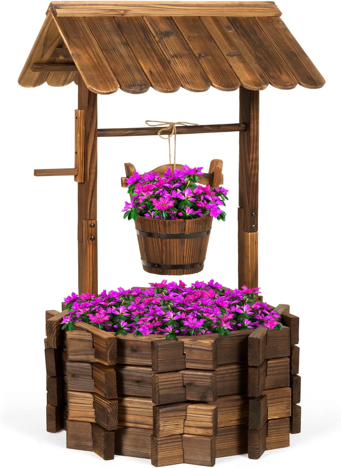 Best Choice Products Rustic Wooden Wishing Well Planter Outdoor Home Décor for Patio, Garden, Yard w/Hanging Bucket Best Choice Products Rustic Wooden Wishing Well Planter Outdoor Home Décor for Patio, Garden, Yard w/Hanging Bucket