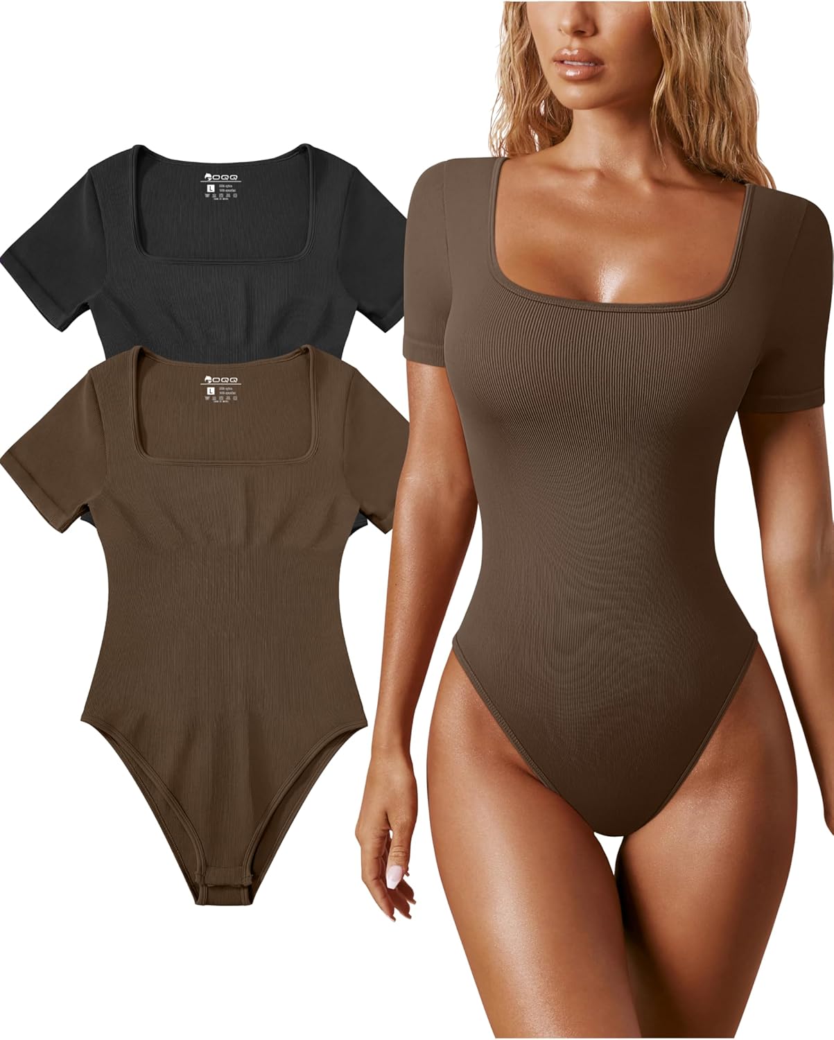 OQQ Women’s 2 Piece Bodysuits Sexy Ribbed One Piece Square Neck Short Sleeve Bodysuits OQQ Women’s 2 Piece Bodysuits Sexy Ribbed One Piece Square Neck Short Sleeve Bodysuits