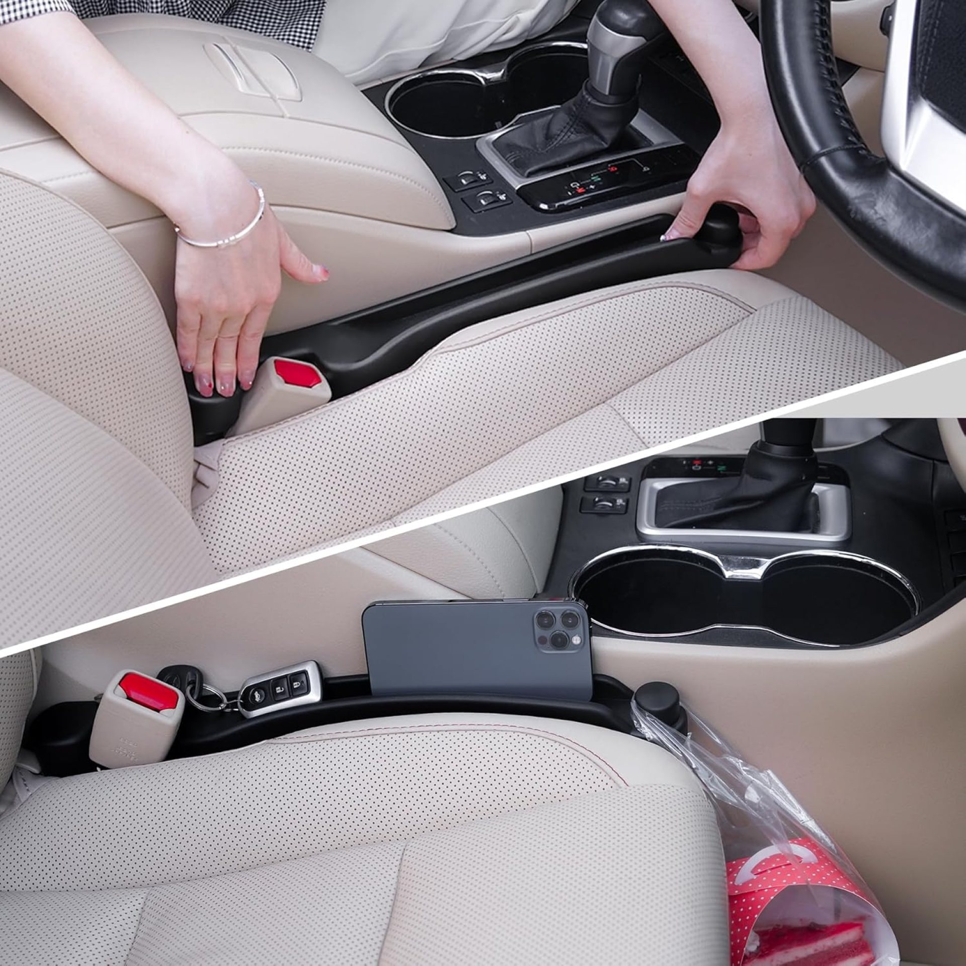 Car Seat Gap Filler Set of 2, Soft Foam Multifunctional Seat Side Gap Filler with Organizer & Hook Function, 3in1 Gap Stopper Universal Fit Car SUV Truck Fill The Gap Between Seat & Console Car Seat Gap Filler Set of 2, Soft Foam Multifunctional Seat Side Gap Filler with Organizer & Hook Function, 3in1 Gap Stopper Universal Fit Car SUV Truck Fill The Gap Between Seat & Console