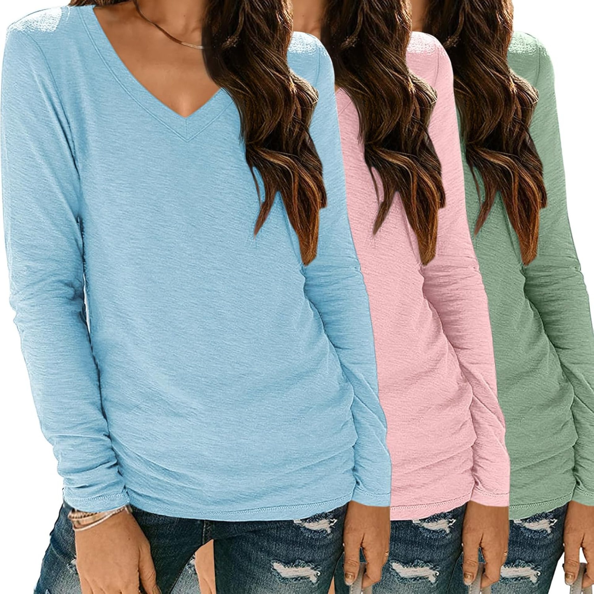 SUNBS 3 Pack Womens Long Sleeve Shirts V Neck Tops Loose Fit Causal Fall Fashion Outfits Trendy Clothes Winter 2025 SUNBS 3 Pack Womens Long Sleeve Shirts V Neck Tops Loose Fit Causal Fall Fashion Outfits Trendy Clothes Winter 2025
