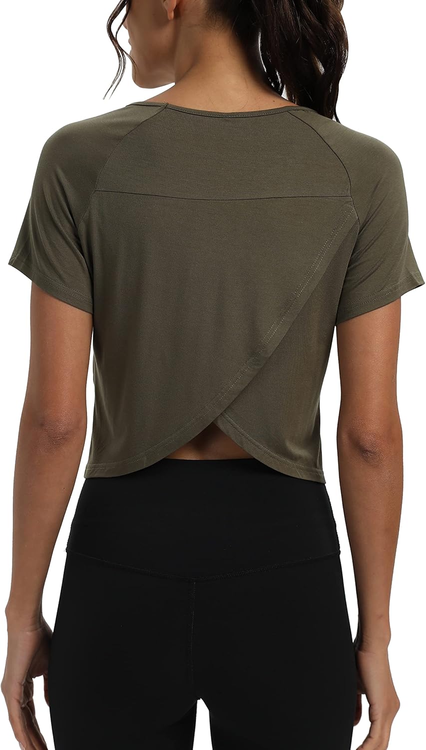 Mippo Workout Tops for Women Cropped Split Back Athletic Gym Exercise Shirts Loose Fit Mippo Workout Tops for Women Cropped Split Back Athletic Gym Exercise Shirts Loose Fit