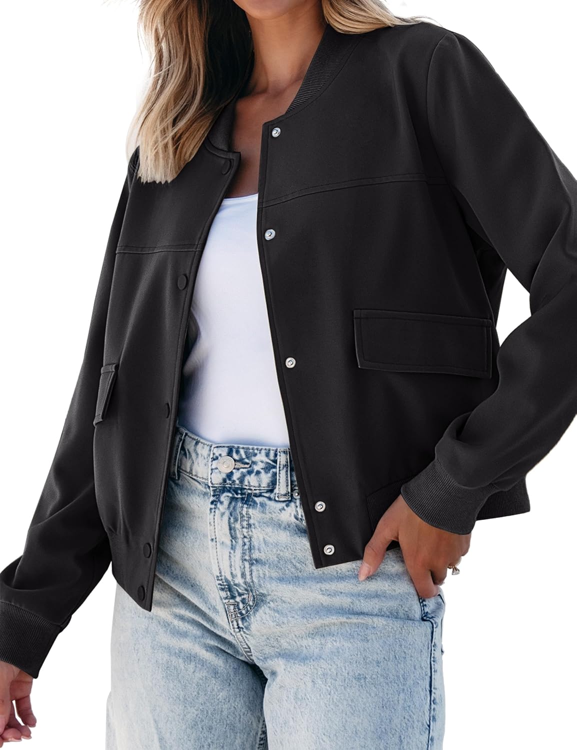 luvamia Bomber Jackets for Women Fall Casual Button Down Long Sleeves Trendy Varsity Jacket Outerwear Coat with Pockets luvamia Bomber Jackets for Women Fall Casual Button Down Long Sleeves Trendy Varsity Jacket Outerwear Coat with Pockets