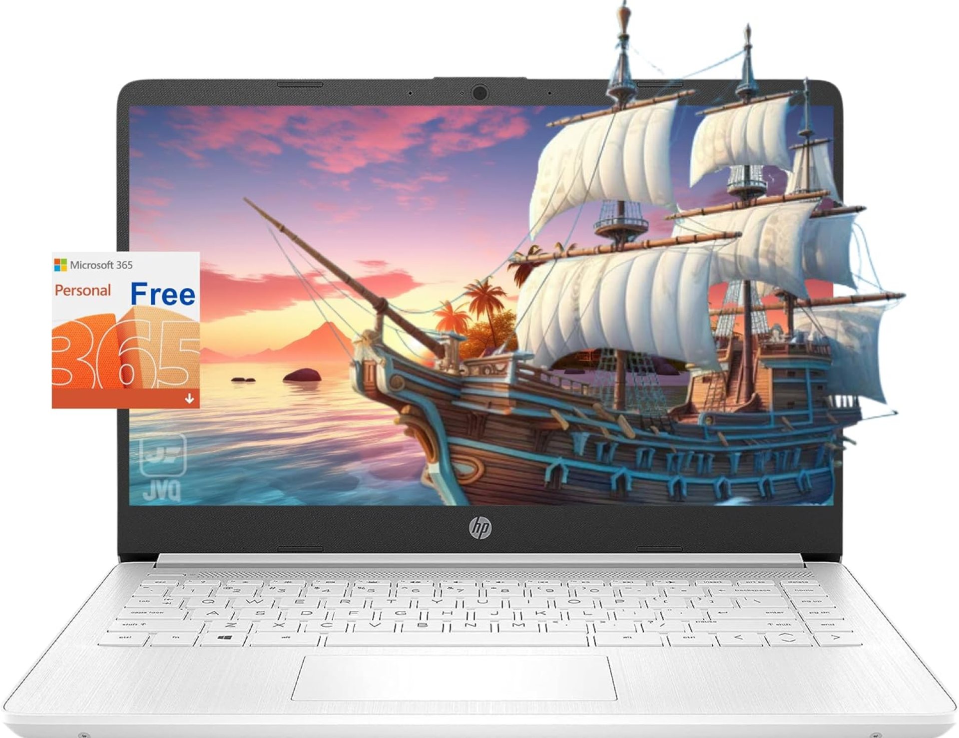 HP Stream Laptop, 14″ HD Display, Intel Celeron N4120 Processor, 16GB Memory, 320GB Storage (64GB eMMC + 256GB Card), 1-Year Office 365, Webcam, HDMI, Wi-Fi, USB-C, Windows 11 Home, White, JVQ MP HP Stream Laptop, 14″ HD Display, Intel Celeron N4120 Processor, 16GB Memory, 320GB Storage (64GB eMMC + 256GB Card), 1-Year Office 365, Webcam, HDMI, Wi-Fi, USB-C, Windows 11 Home, White, JVQ MP