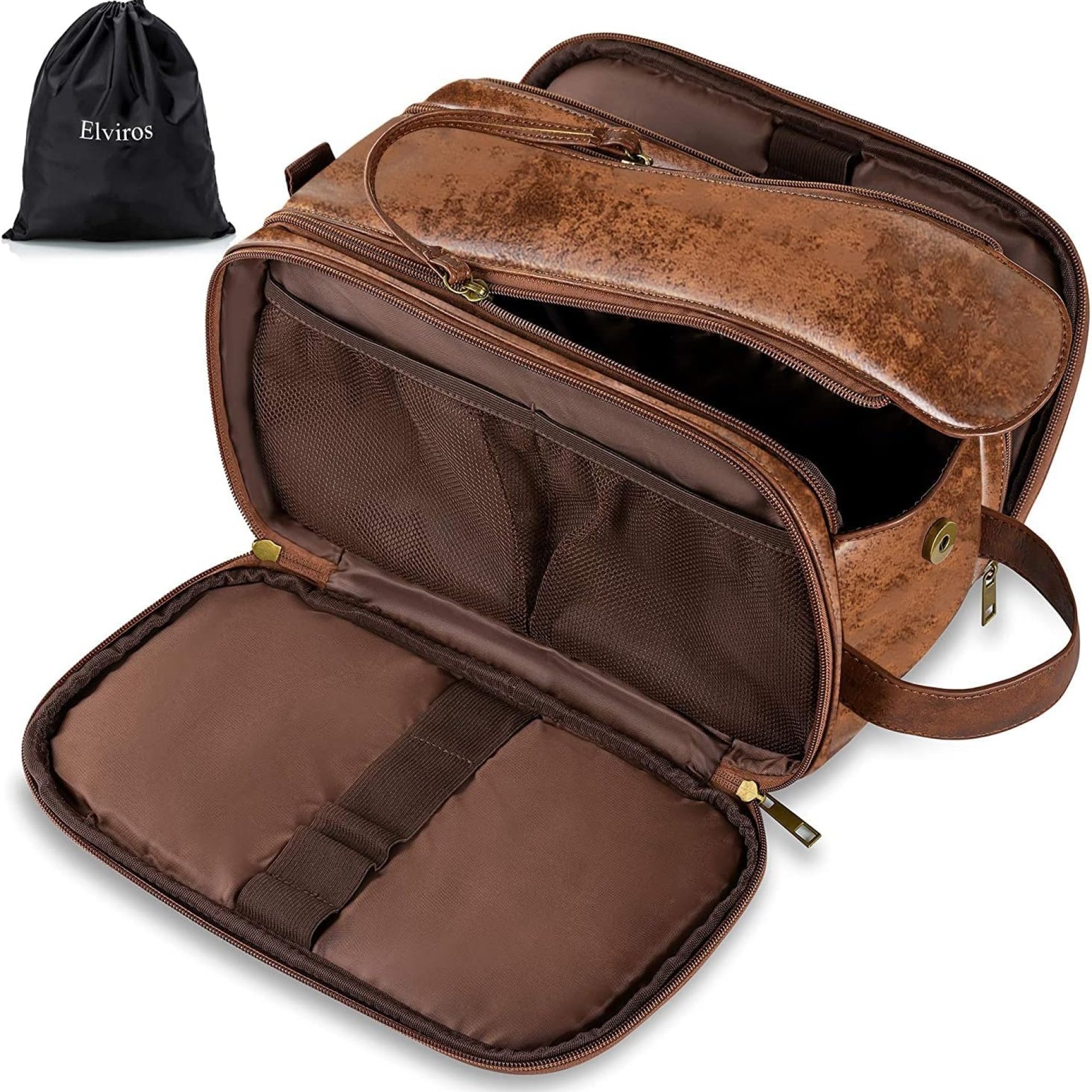 Elviros Travel Toiletry Bag for Men, Shaving Dopp Kit Water-resistant Bathroom Small Toiletries Organizer PU Leather Cosmetic Bags Elviros Travel Toiletry Bag for Men, Shaving Dopp Kit Water-resistant Bathroom Small Toiletries Organizer PU Leather Cosmetic Bags
