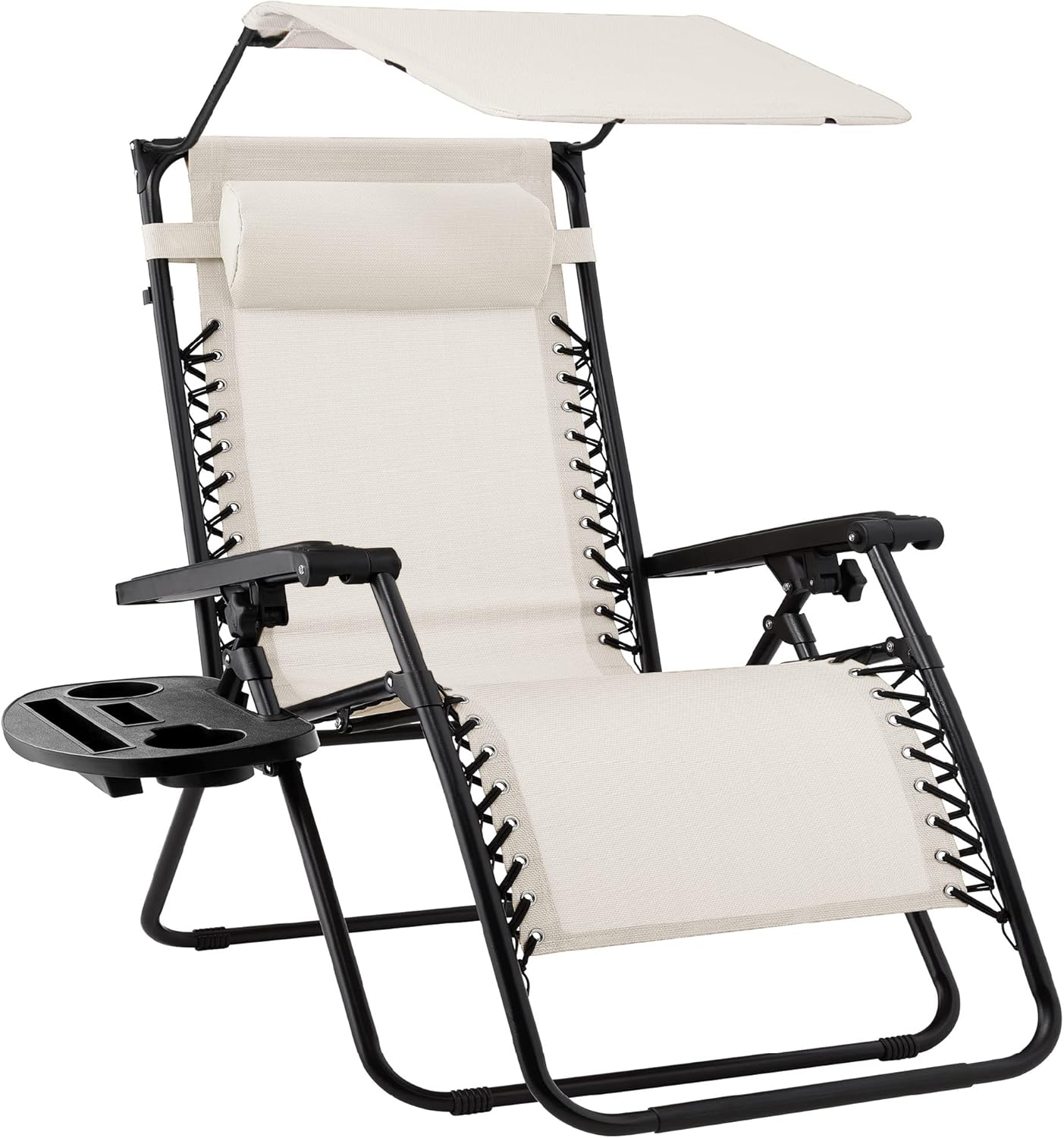 Best Choice Products Folding Zero Gravity Outdoor Recliner Patio Lounge Chair w/Adjustable Canopy Shade, Headrest, Side Accessory Tray, Textilene Mesh – Ivory Best Choice Products Folding Zero Gravity Outdoor Recliner Patio Lounge Chair w/Adjustable Canopy Shade, Headrest, Side Accessory Tray, Textilene Mesh – Ivory