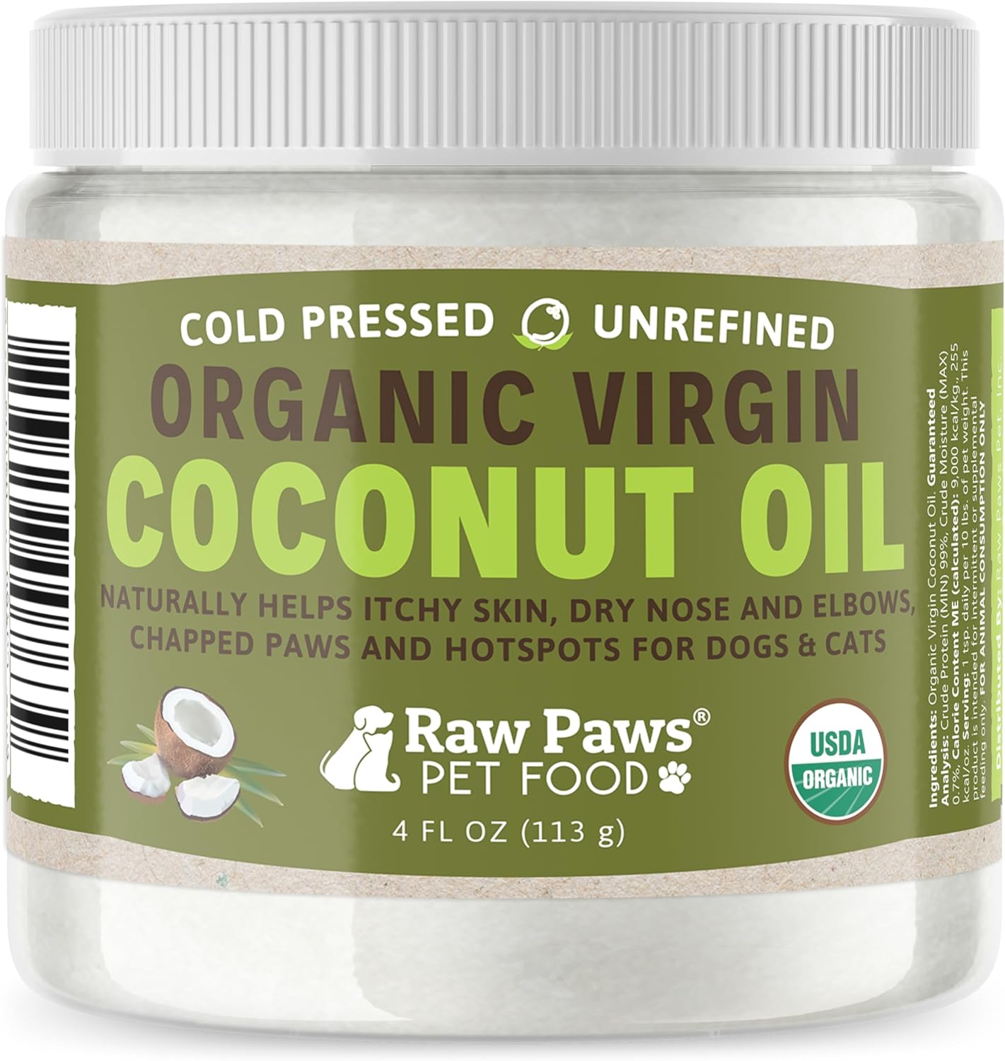Raw Paws Virgin Organic Coconut Oil for Dogs & Cats, 4-oz – Treatment for Itchy Skin, Dry Nose, Paws – Hot Spot Lotion – Natural Hairball Remedy for Cats Raw Paws Virgin Organic Coconut Oil for Dogs & Cats, 4-oz – Treatment for Itchy Skin, Dry Nose, Paws – Hot Spot Lotion – Natural Hairball Remedy for Cats