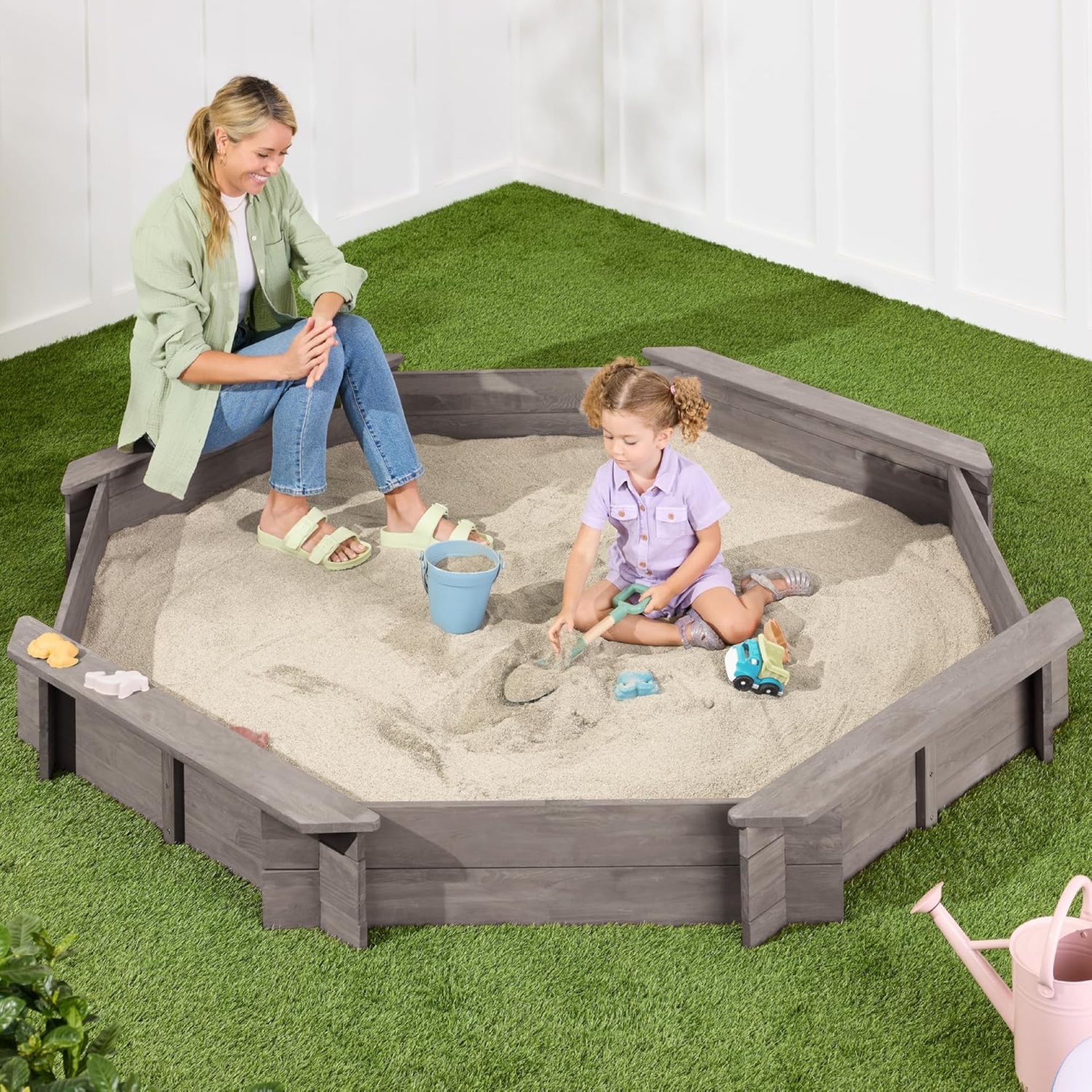 Best Choice Products Kid’s Large Octagonal Wooden Outdoor Sandbox with Cover w/ 4 Reinforced Benches, 8 Seats, XL Sandpit, Bottom Liner – Gray Best Choice Products Kid’s Large Octagonal Wooden Outdoor Sandbox with Cover w/ 4 Reinforced Benches, 8 Seats, XL Sandpit, Bottom Liner – Gray