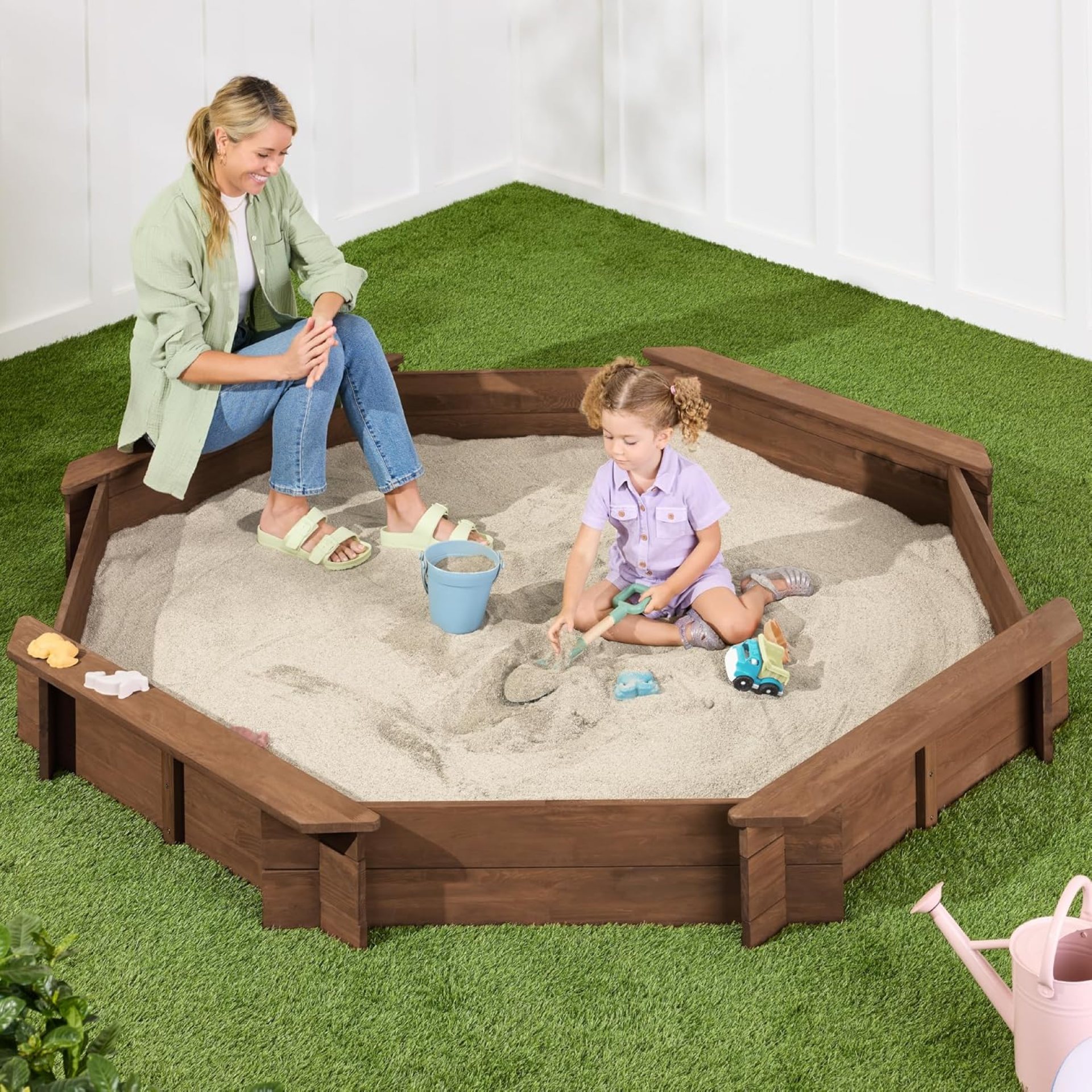 Best Choice Products Kid’s Large Octagonal Wooden Outdoor Sandbox with Cover w/ 4 Reinforced Benches, 8 Seats, XL Sandpit, Bottom Liner – Walnut Best Choice Products Kid’s Large Octagonal Wooden Outdoor Sandbox with Cover w/ 4 Reinforced Benches, 8 Seats, XL Sandpit, Bottom Liner – Walnut