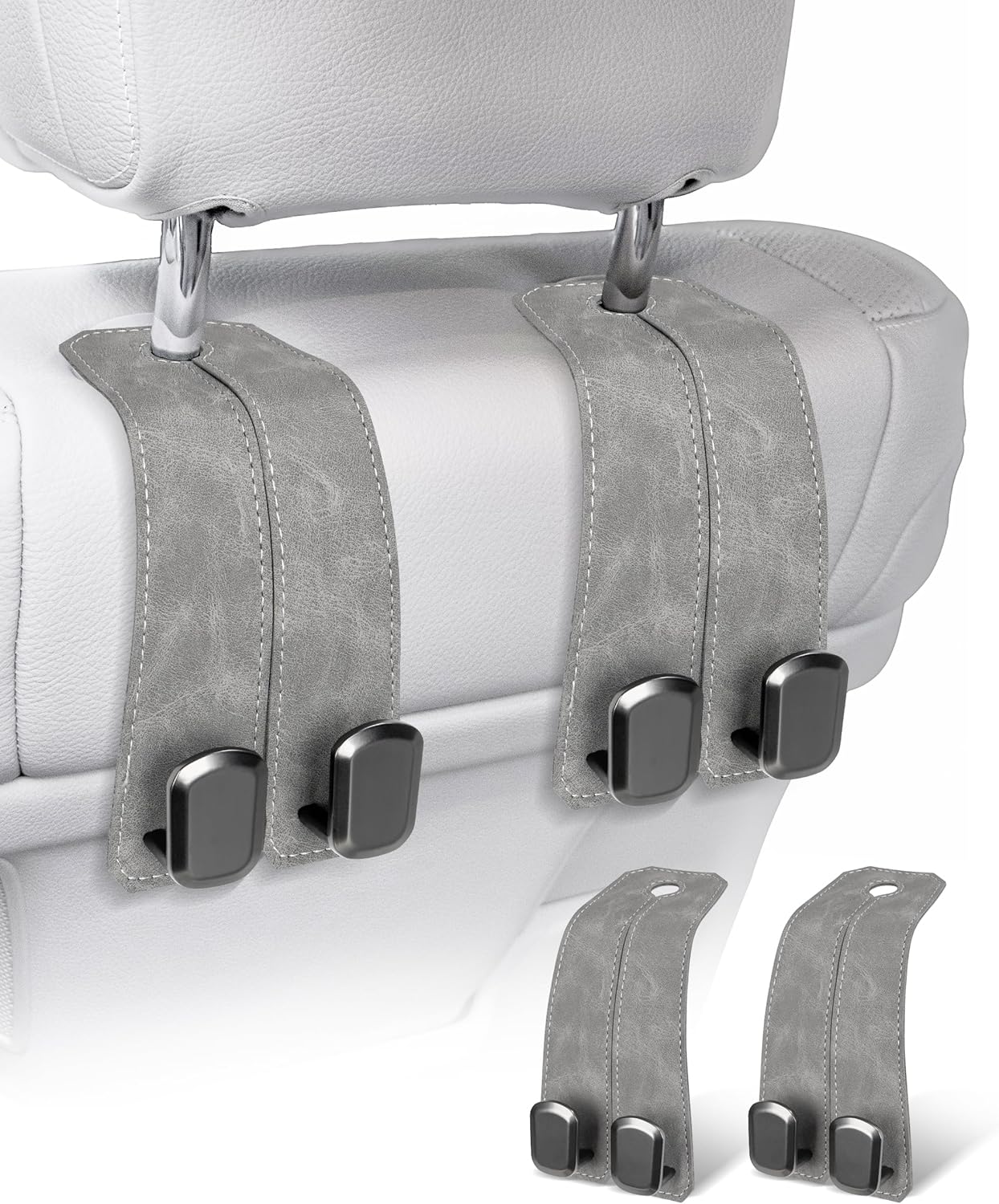 Car Purse Holder Hook, 2PCS Car Hooks for Headrest Luxurious Leather 100% Metal Car Hangers for Seat Multifunctional Car Bag Hook Car Seat Back Storage Hook Accessories (Grey) Car Purse Holder Hook, 2PCS Car Hooks for Headrest Luxurious Leather 100% Metal Car Hangers for Seat Multifunctional Car Bag Hook Car Seat Back Storage Hook Accessories (Grey)