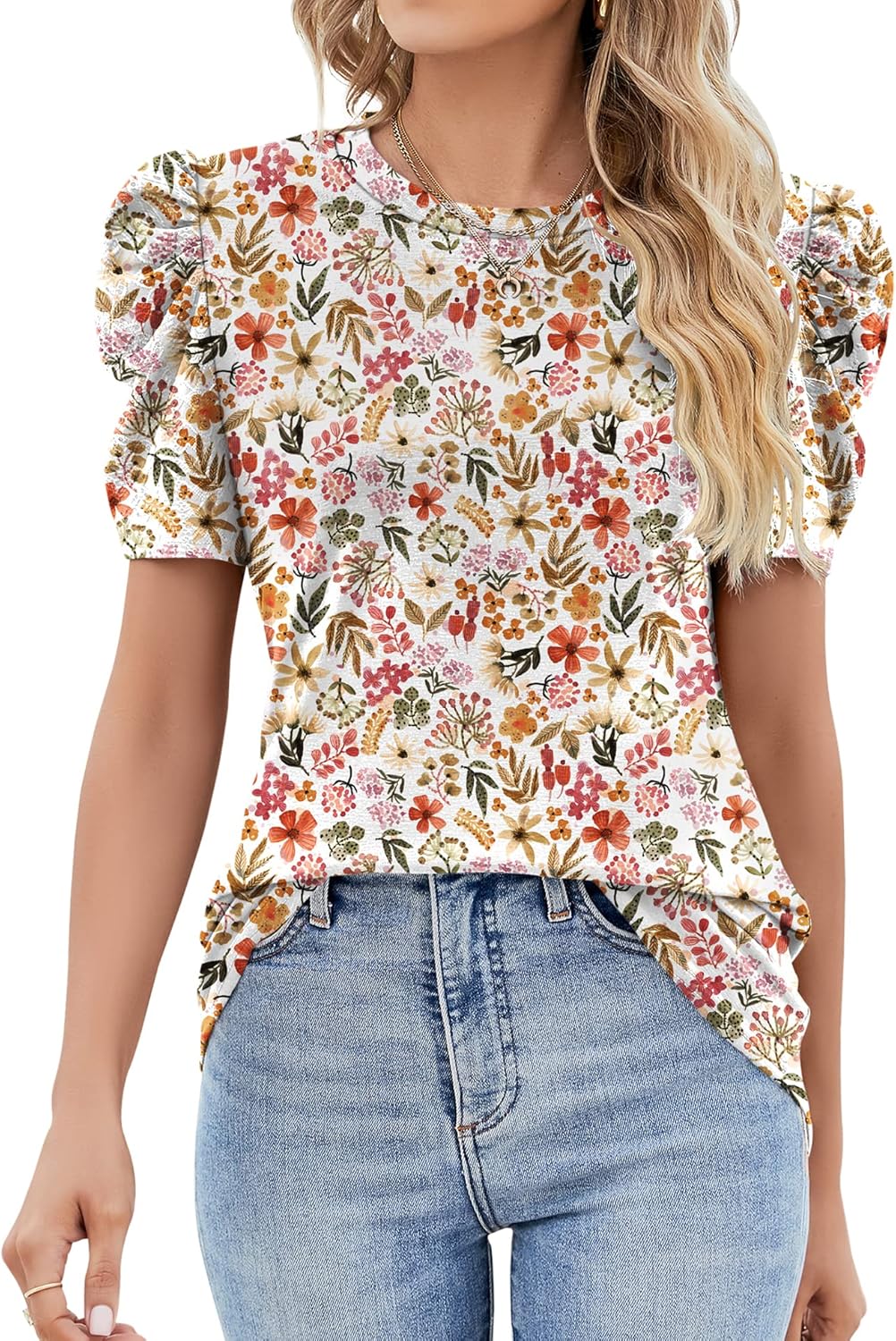Ivicoer Puff Short Sleeve Shirt for Women Eyelet Tops Summer Crewneck Blouse Loose Fit S-XXL Ivicoer Puff Short Sleeve Shirt for Women Eyelet Tops Summer Crewneck Blouse Loose Fit S-XXL