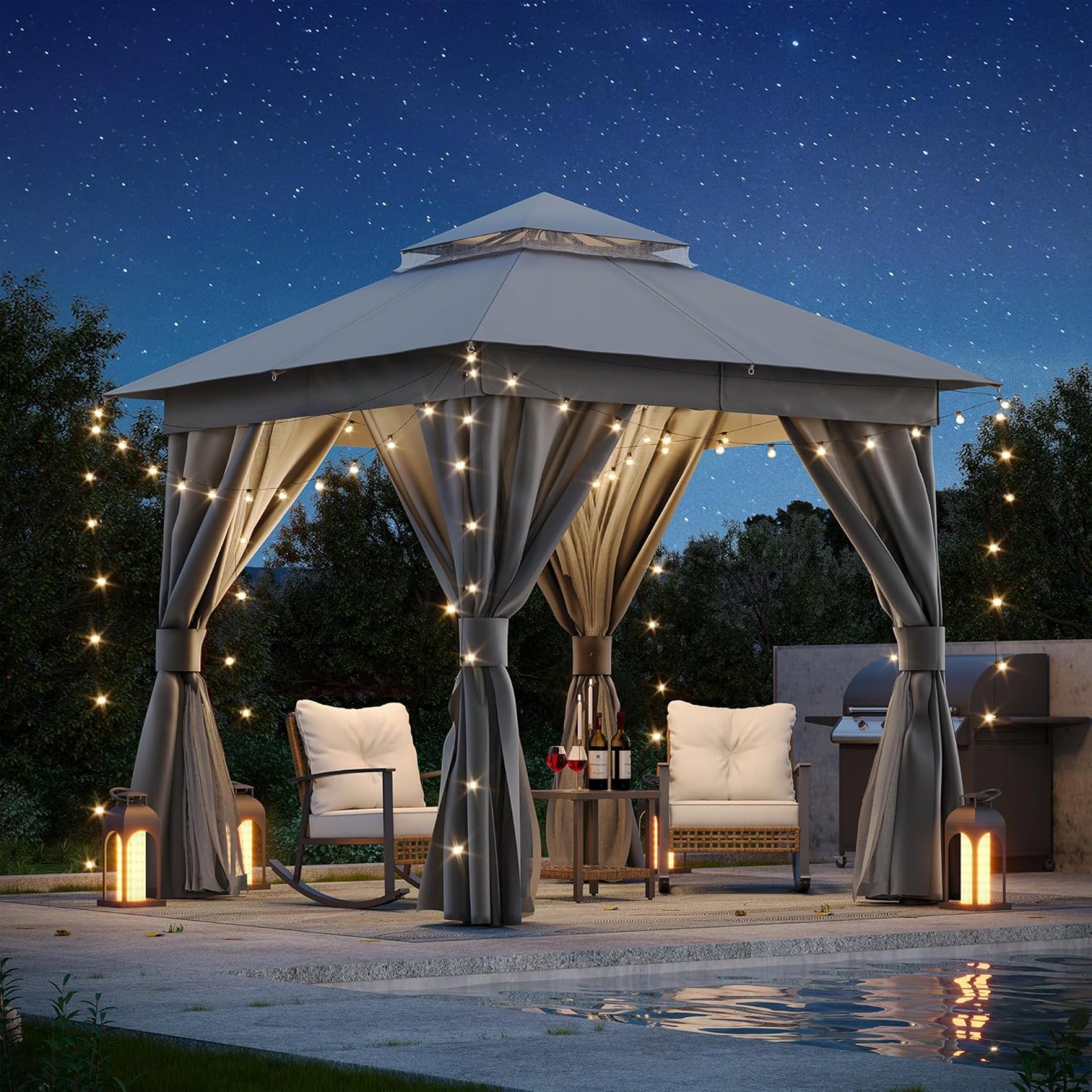 LAUSAINT HOME Outdoor Patio Gazebo 8’x8′ with Expansion Bolts, Heavy Duty Gazebos Shelter Party Tent with Double Roofs, Mosquito Nettings and Privacy Screens for Backyard, Garden, Lawn, Smoke Grey LAUSAINT HOME Outdoor Patio Gazebo 8’x8′ with Expansion Bolts, Heavy Duty Gazebos Shelter Party Tent with Double Roofs, Mosquito Nettings and Privacy Screens for Backyard, Garden, Lawn, Smoke Grey