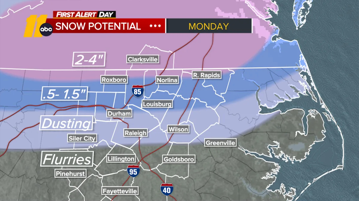 First Alert: light snow possible Monday First Alert: light snow possible Monday