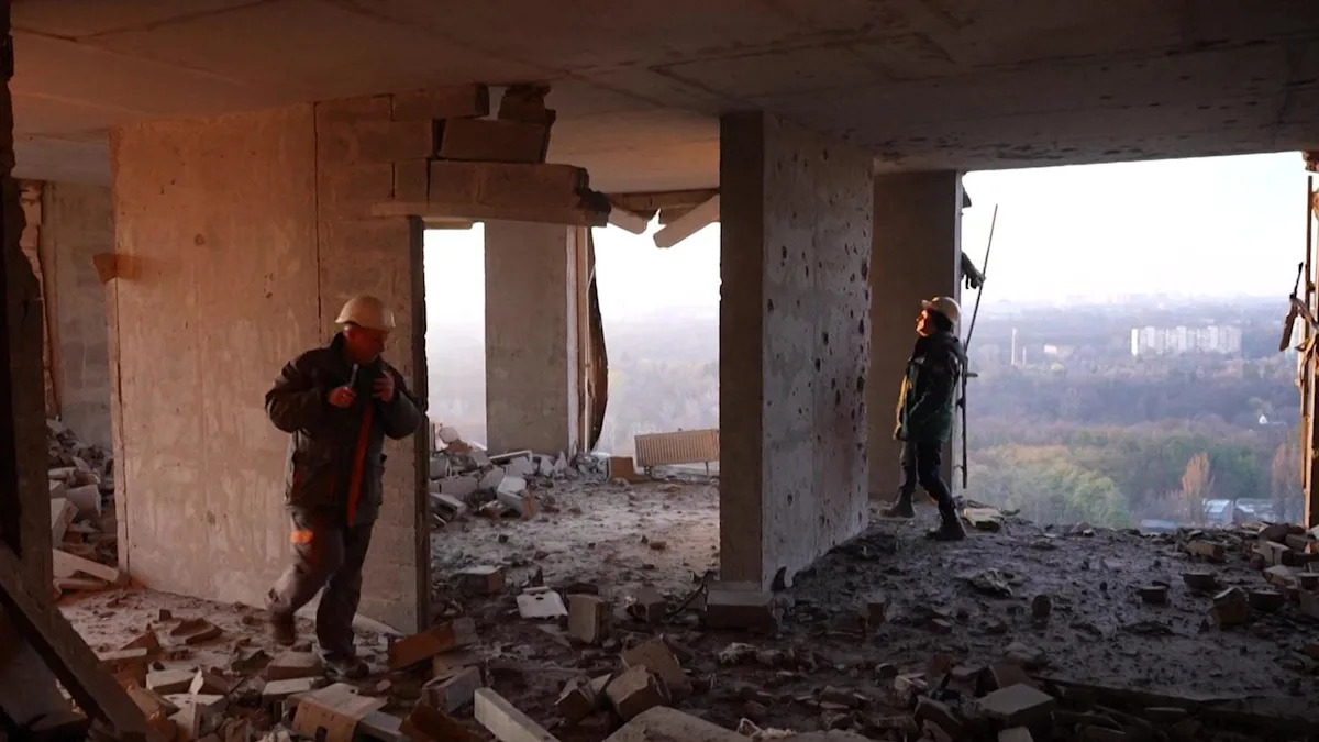 Russian drone slams into block of flats in deadly wave of strikes across Kyiv Russian drone slams into block of flats in deadly wave of strikes across Kyiv