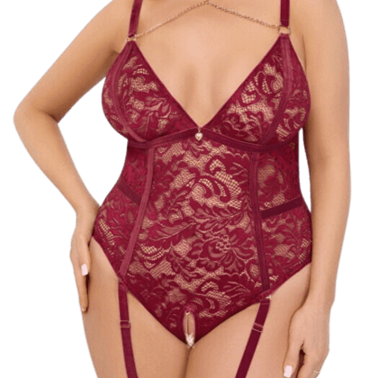 Ouvert Spitzen-Strapsbody in rot Plus Size Ouvert Spitzen-Strapsbody in rot Plus Size