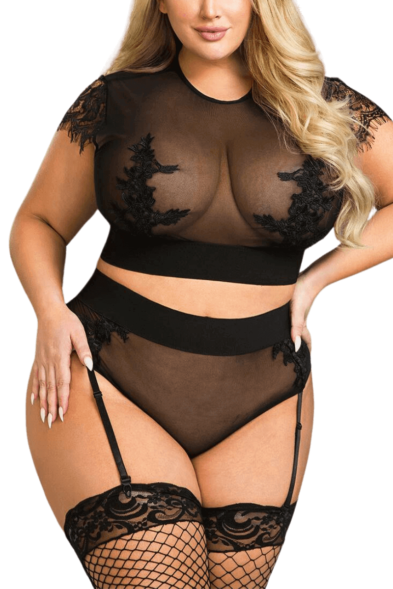 2tlg. Straps-Set schwarz transparent Plus Size
