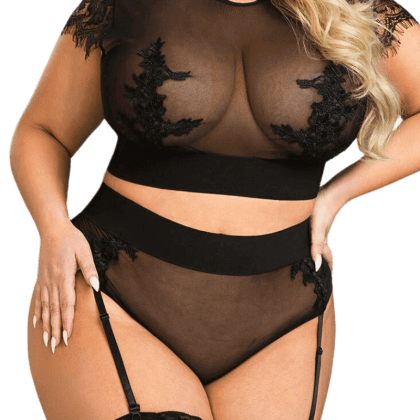 2tlg. Straps-Set schwarz transparent Plus Size 2tlg. Straps-Set schwarz transparent Plus Size