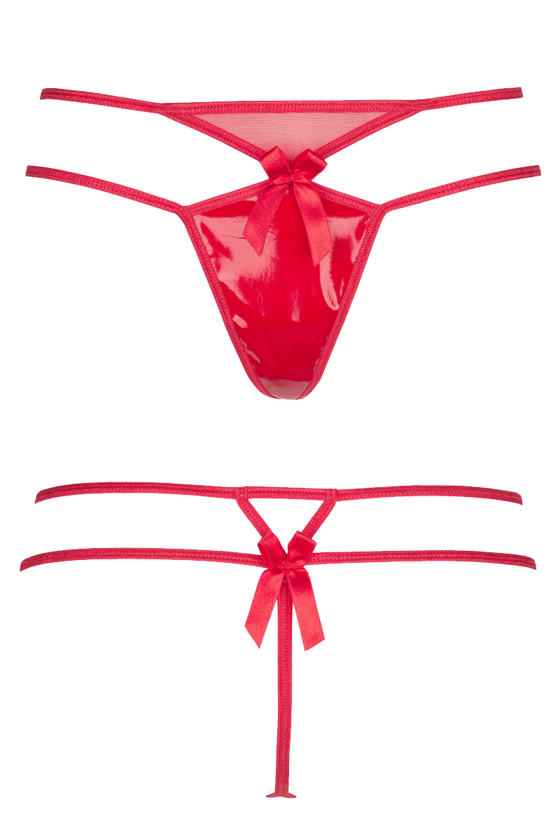 Plus Size String aus Wetlook und Tüll rot